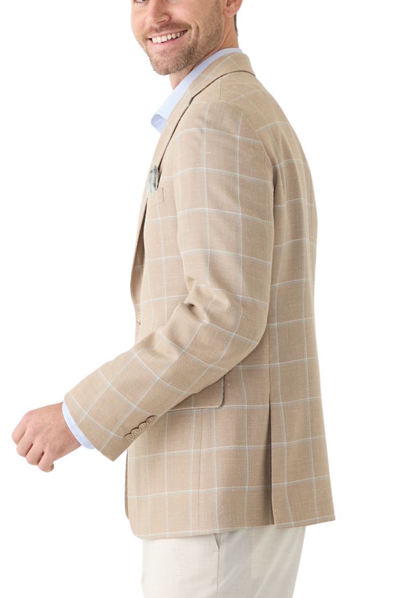 Mens Tan Windowpane Suit Jacket