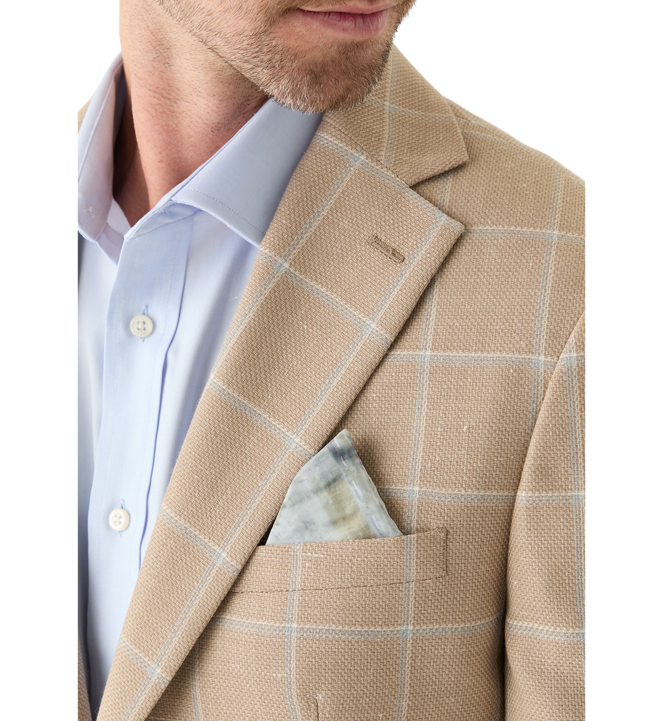 Mens Tan Windowpane Suit Jacket