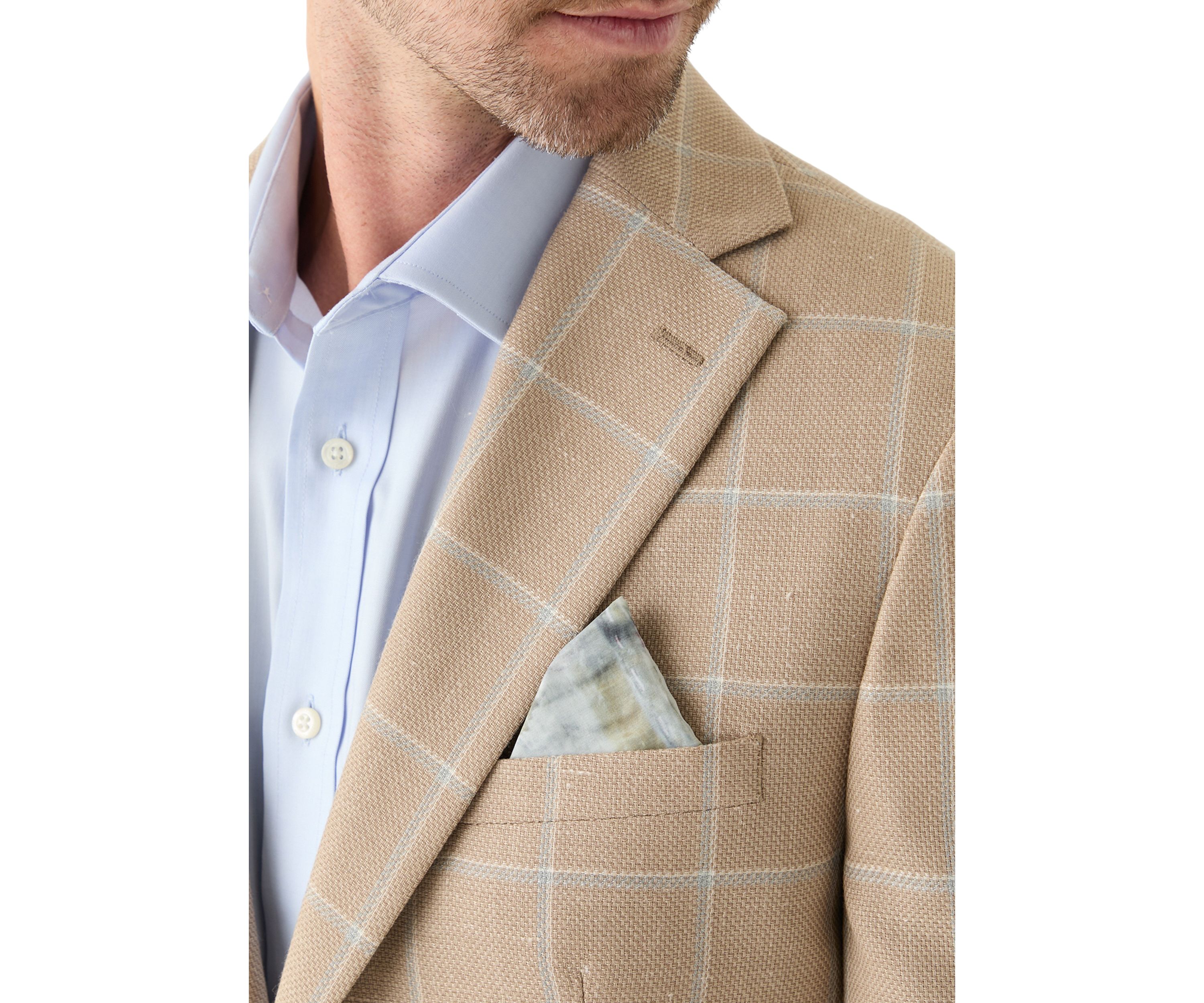 Mens Tan Windowpane Suit Jacket