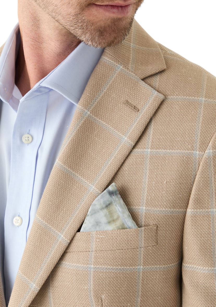 Mens Tan Windowpane Suit Jacket