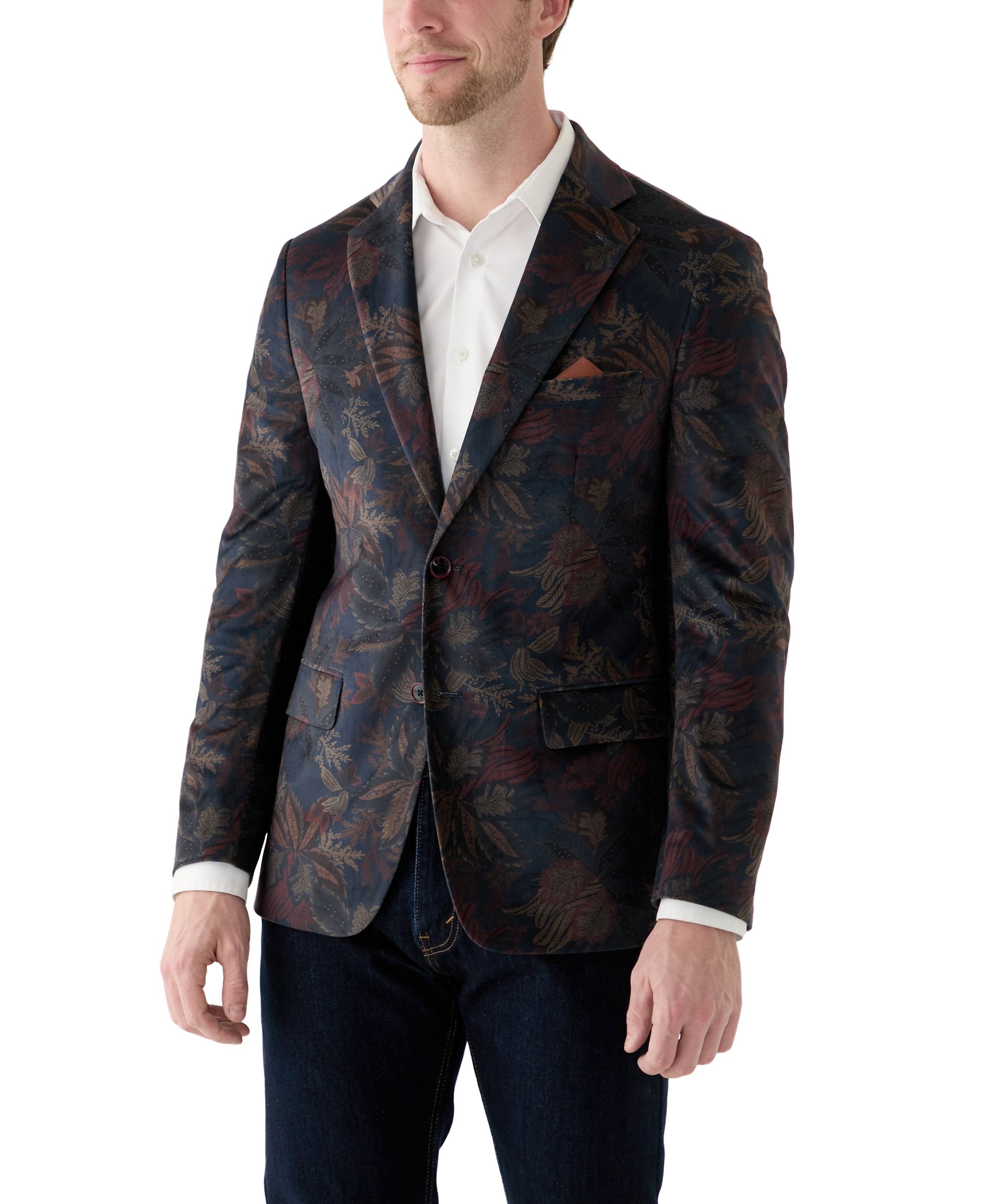 Mens Leaf Printed Velvet Sportcoat
