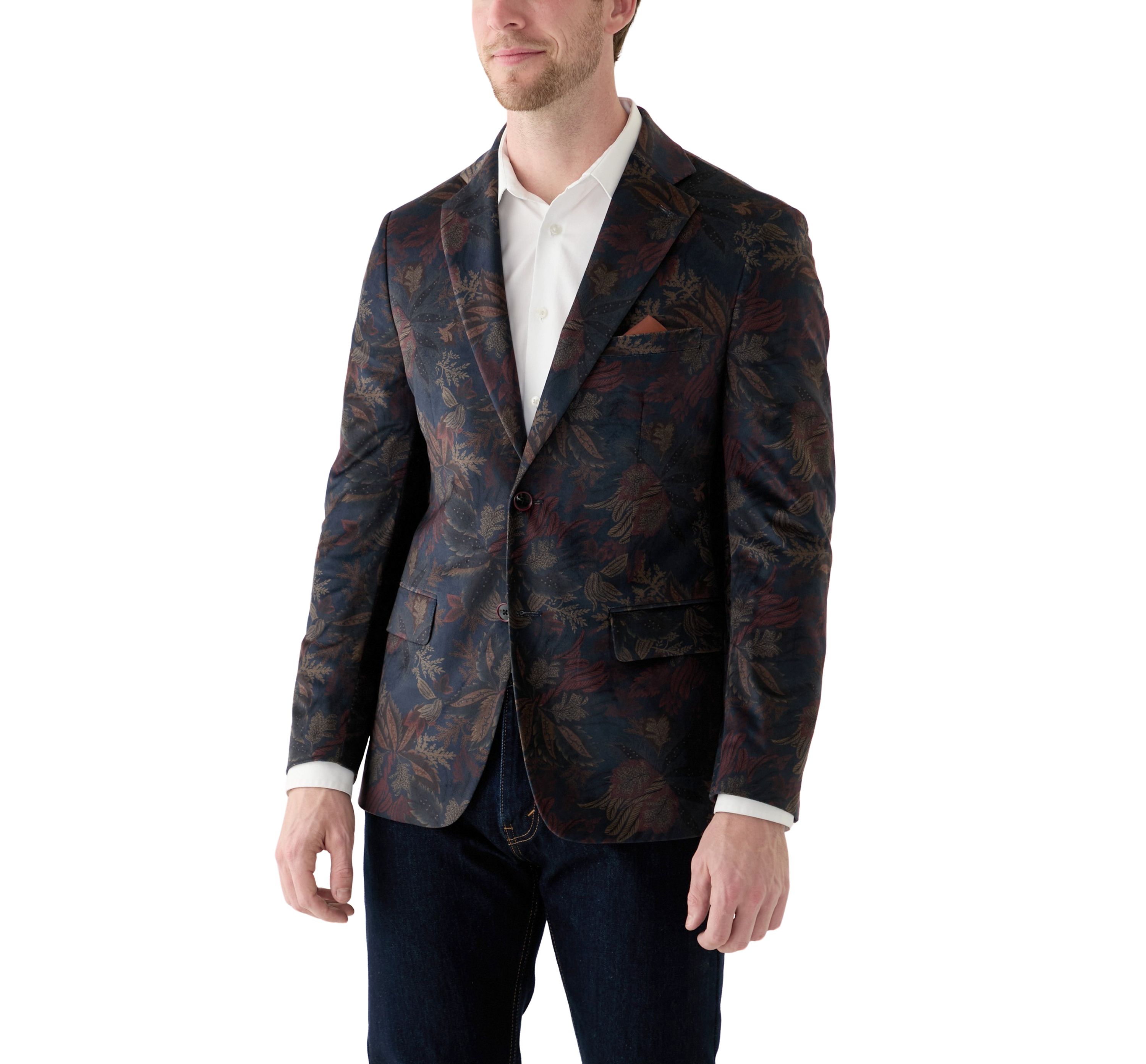 Mens Leaf Printed Velvet Sportcoat