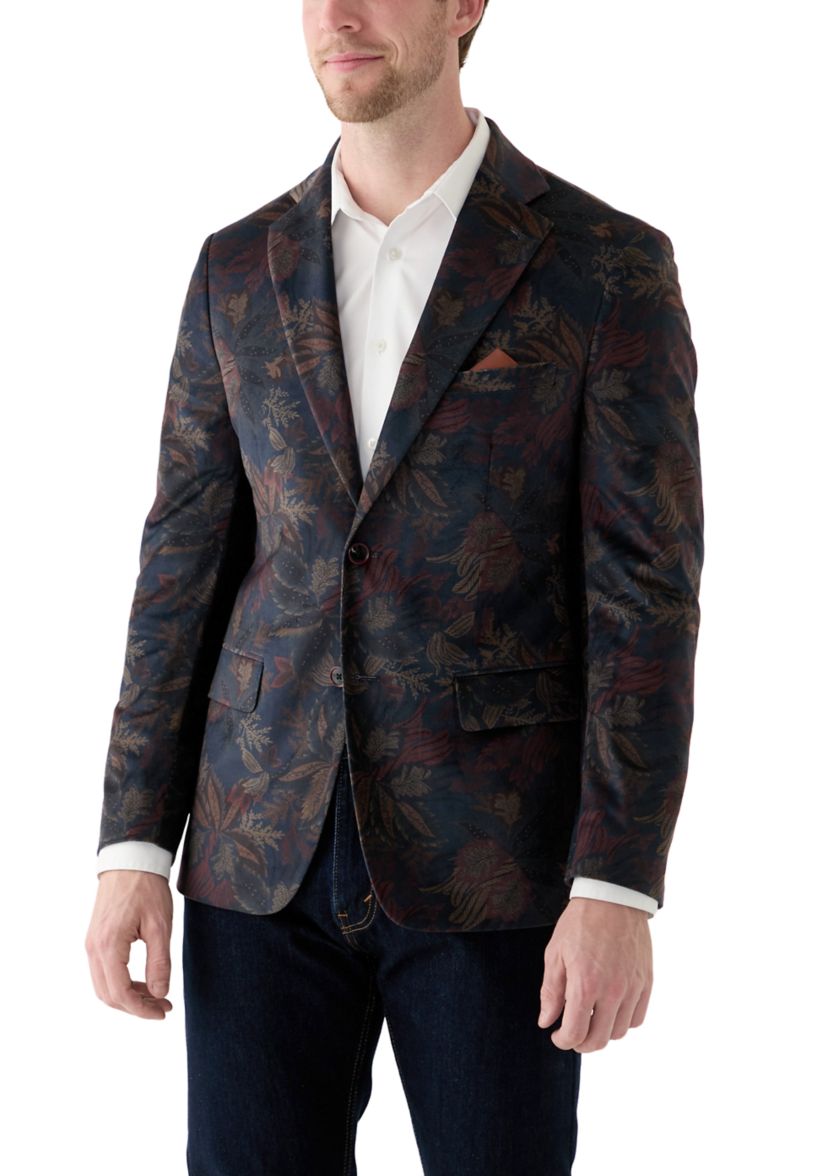 Mens Leaf Printed Velvet Sportcoat