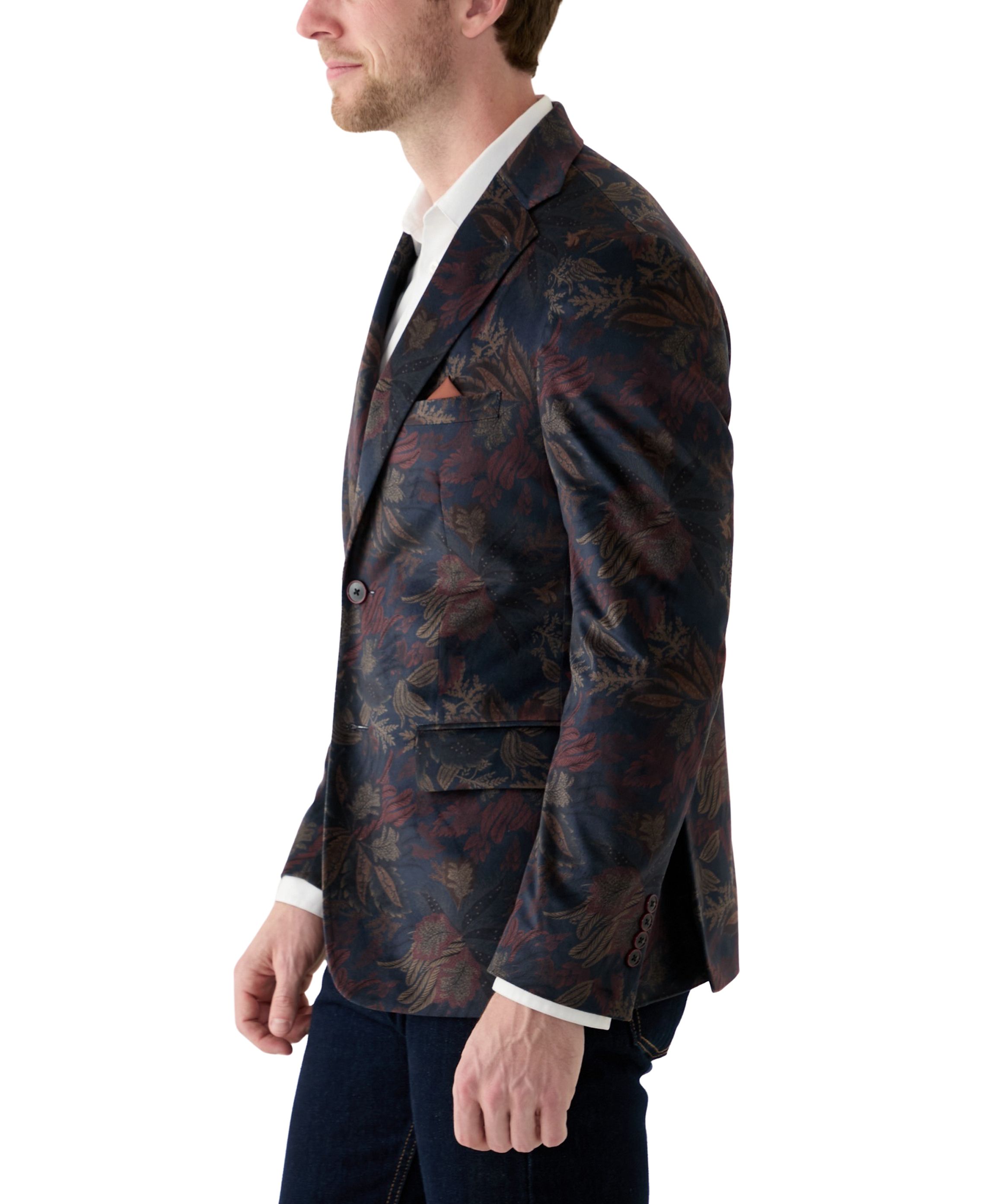 Mens Leaf Printed Velvet Sportcoat