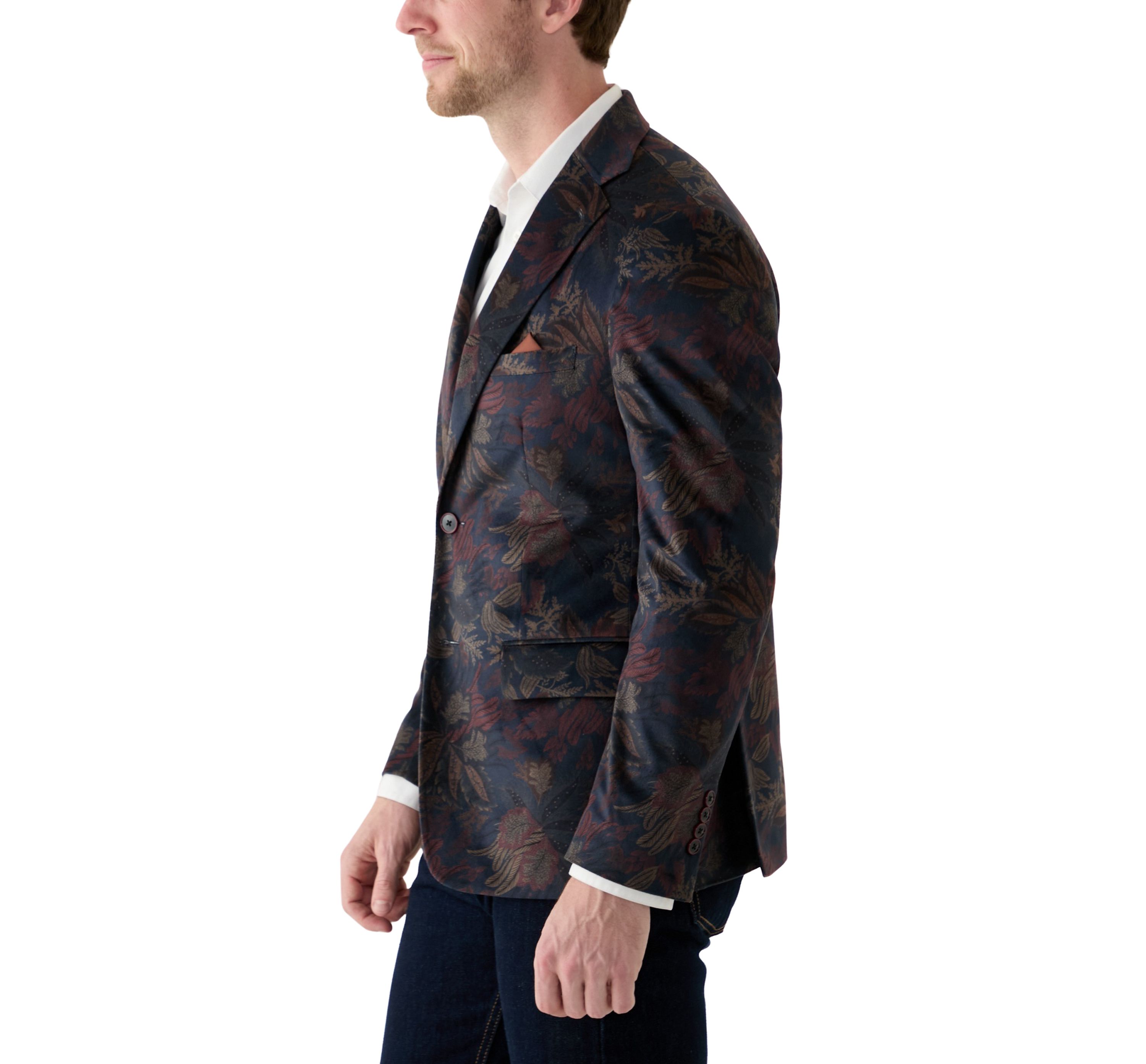 Mens Leaf Printed Velvet Sportcoat