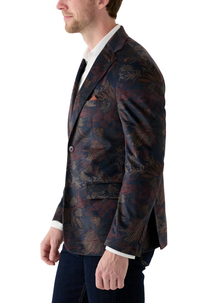 Mens Leaf Printed Velvet Sportcoat