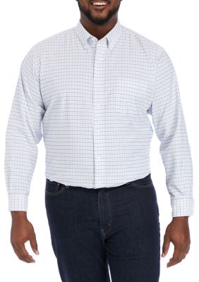 Big & Tall Long Sleeve Grid Print Oxford Shirt