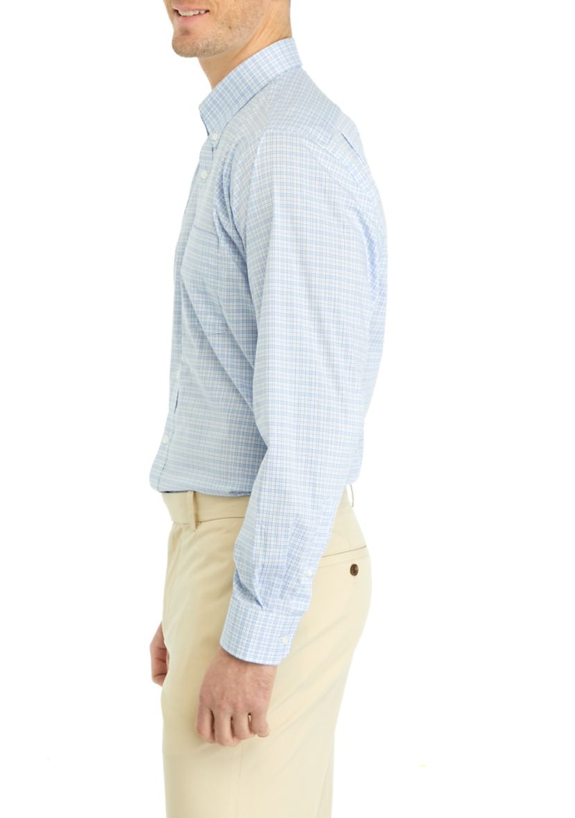 Blue Check Plaid Printed Button Down Shirt