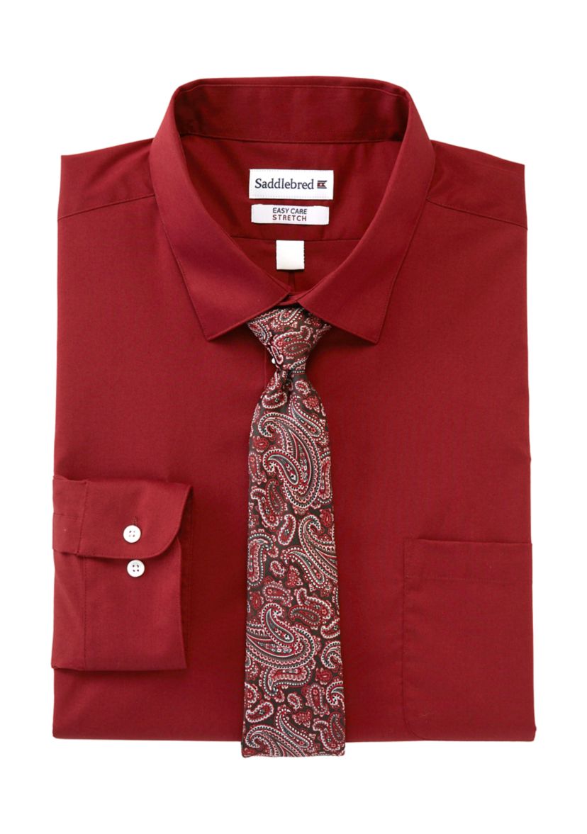 Mens Big Solid Shirt and Paisley Tie Set