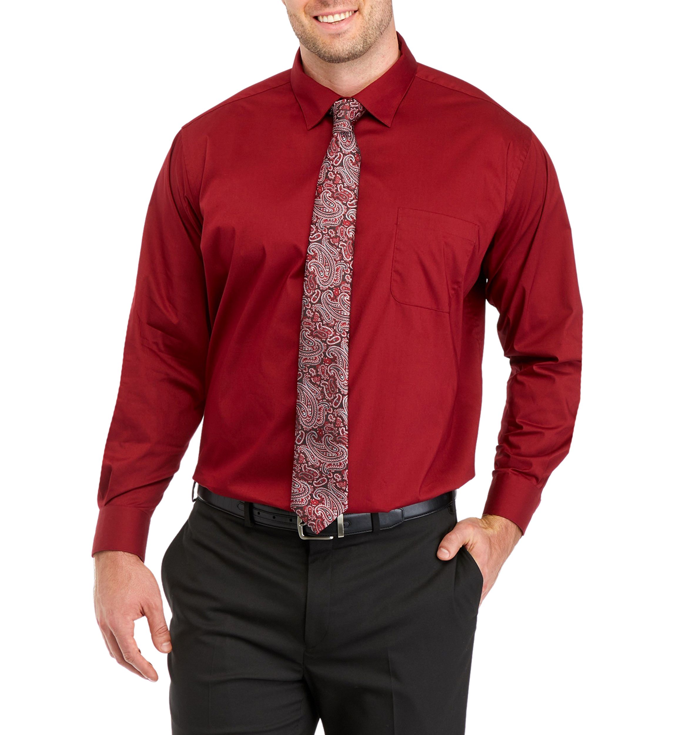 Mens Big Solid Shirt and Paisley Tie Set