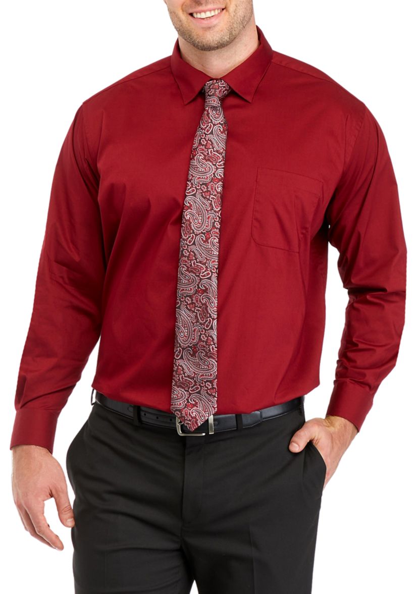 Mens Big Solid Shirt and Paisley Tie Set