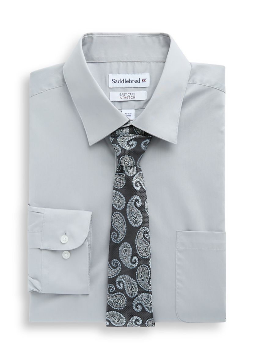 Saddlebred Men's Long Sleeve Dress Shirt, Silver, 16 - 16.5 34/35, Cotton