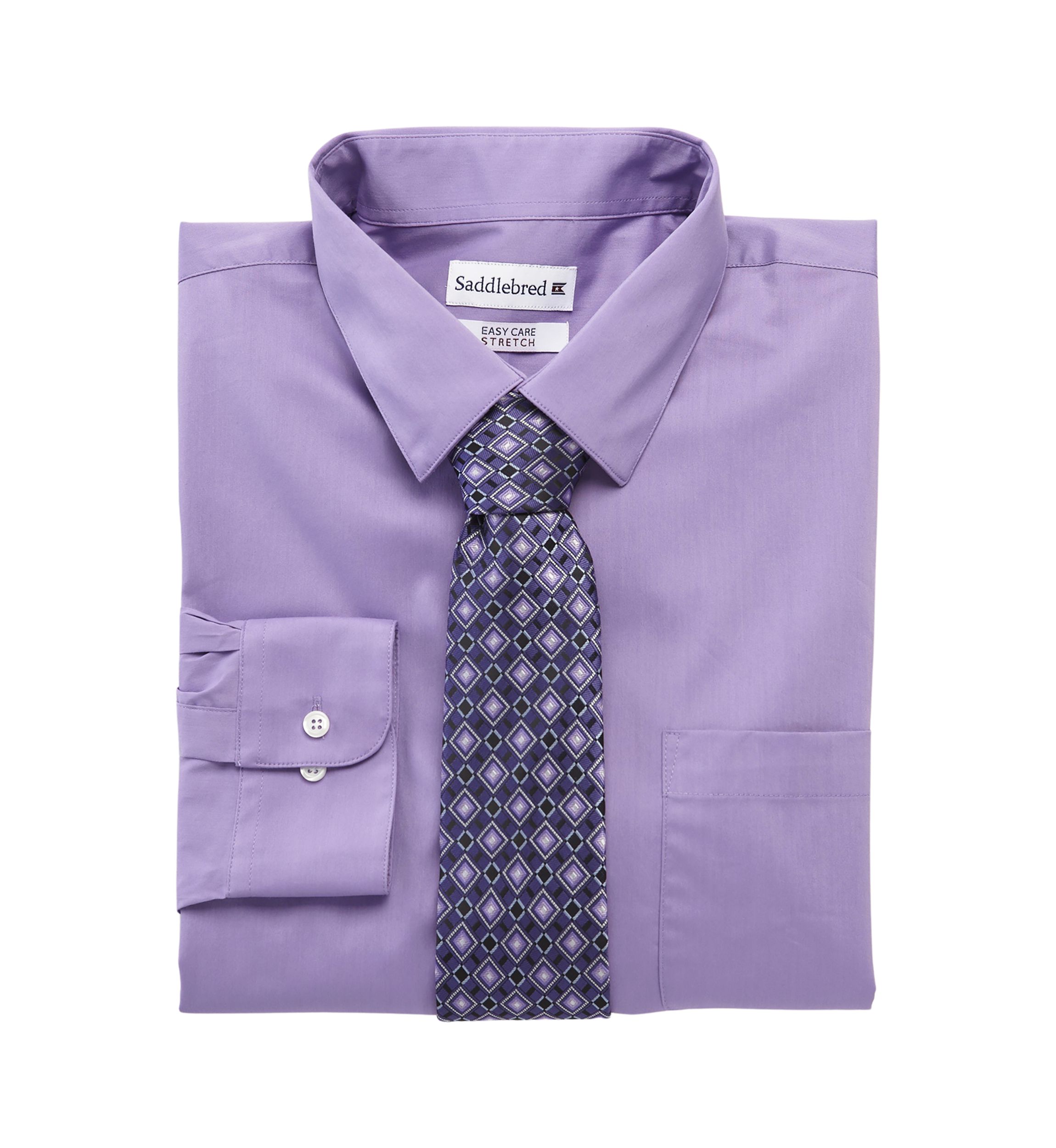 Regular Stretch 2 Piece Solid Shirt and Printed Tie Set