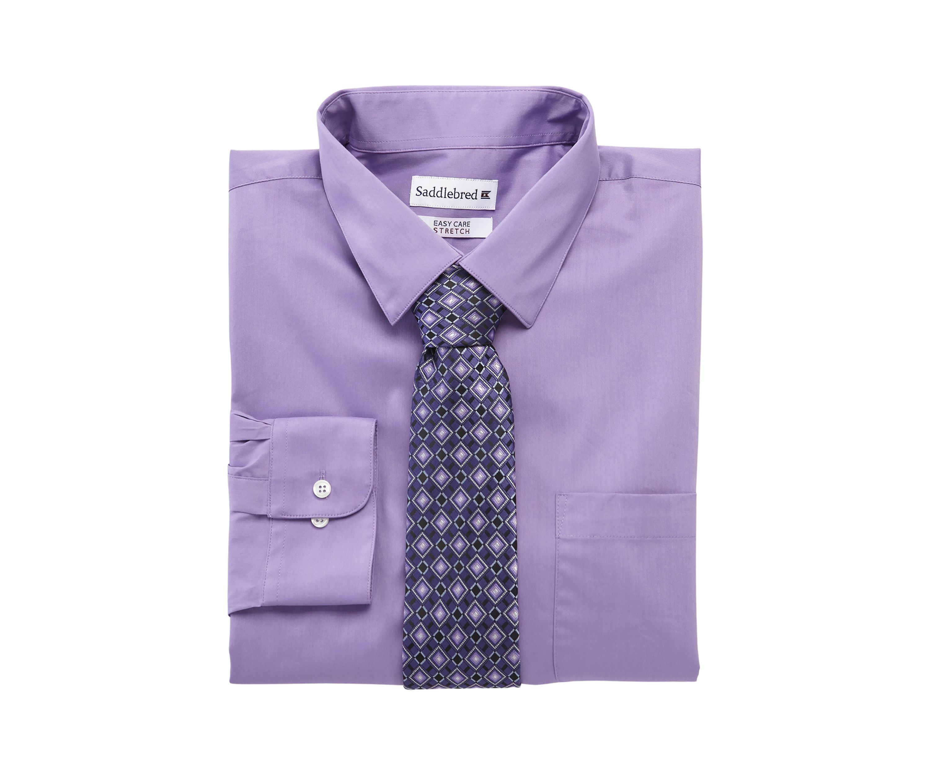 Regular Stretch 2 Piece Solid Shirt and Printed Tie Set