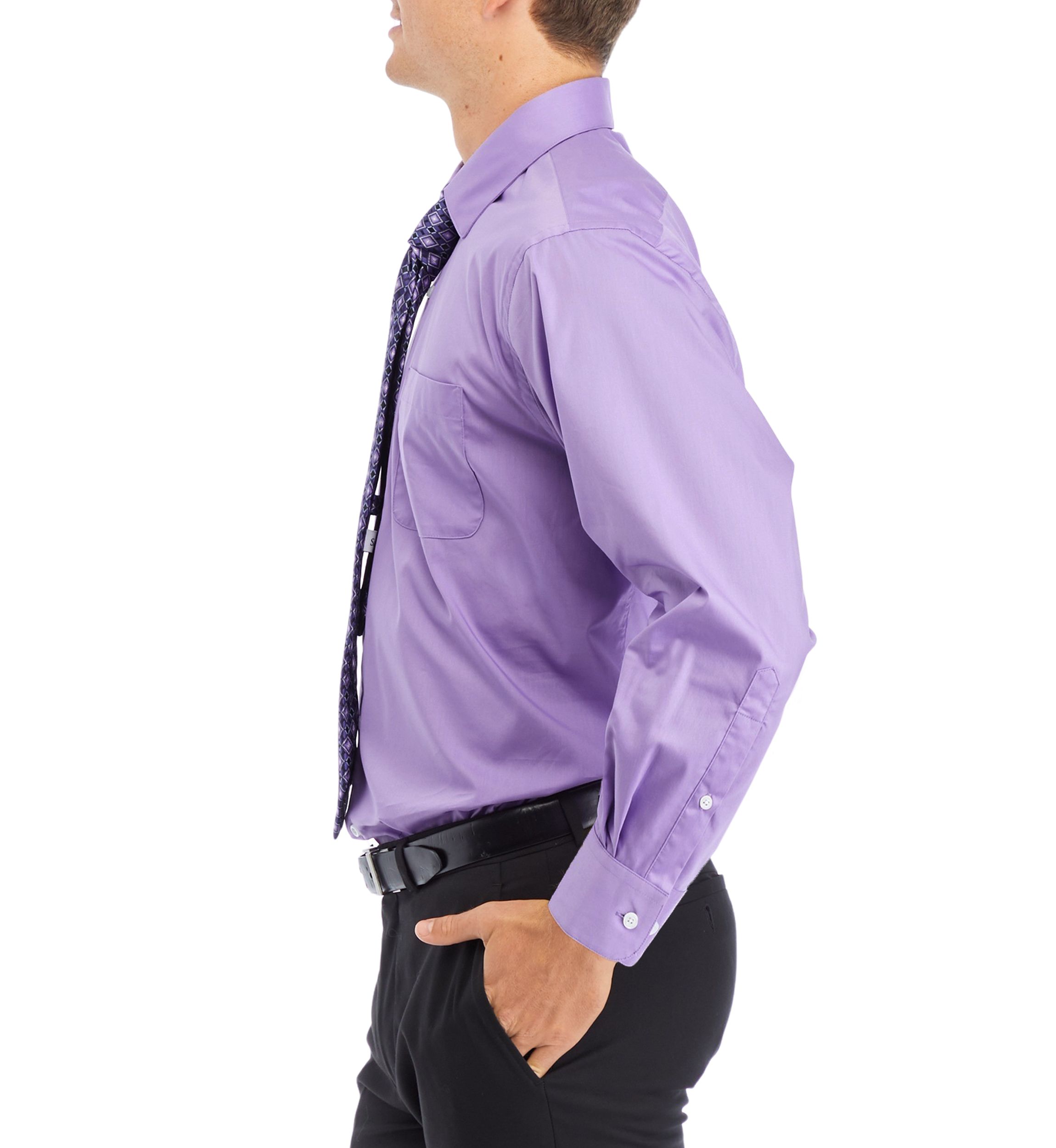 Regular Stretch 2 Piece Solid Shirt and Printed Tie Set