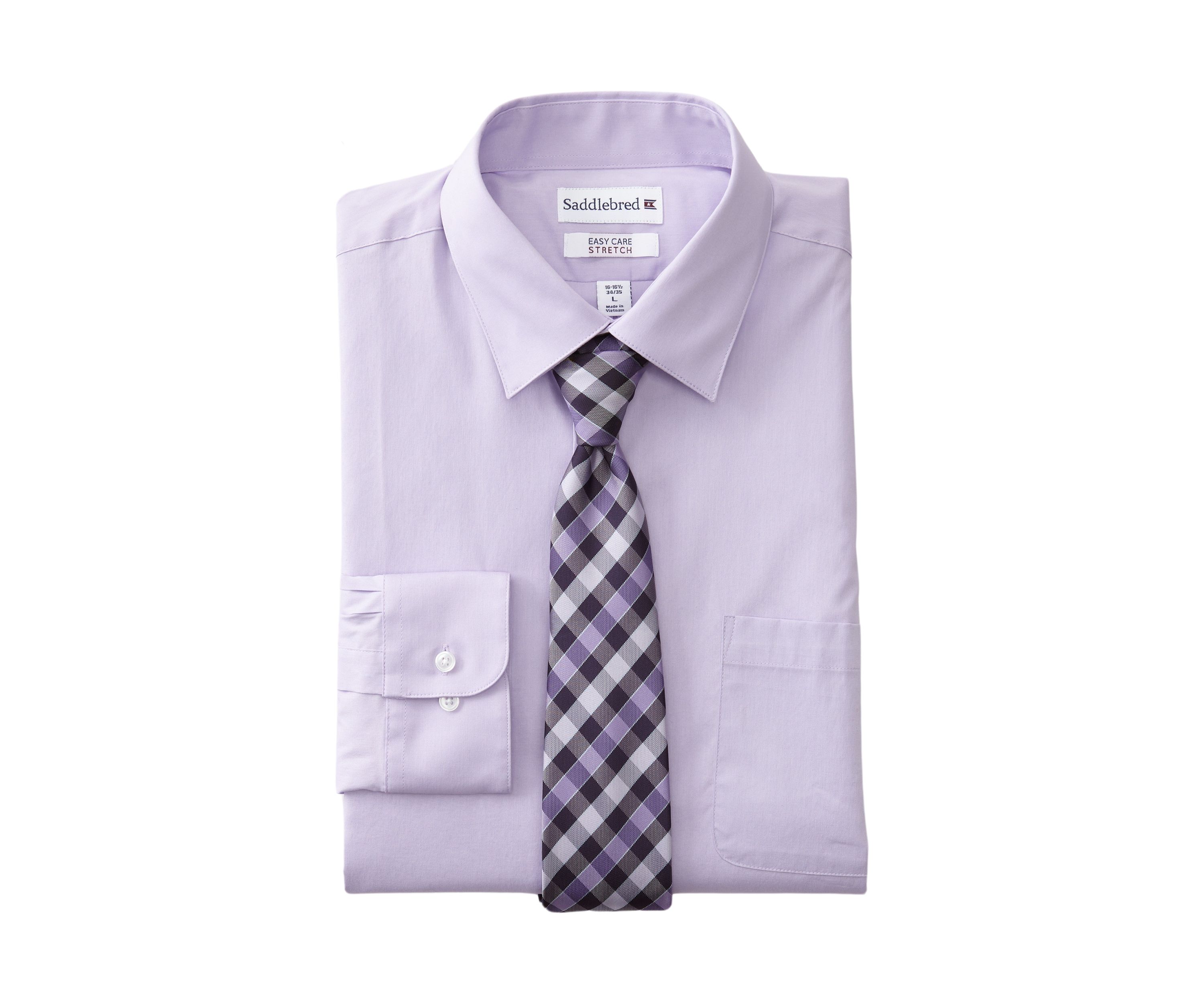Stretch Solid Dress Shirt and Tie Set