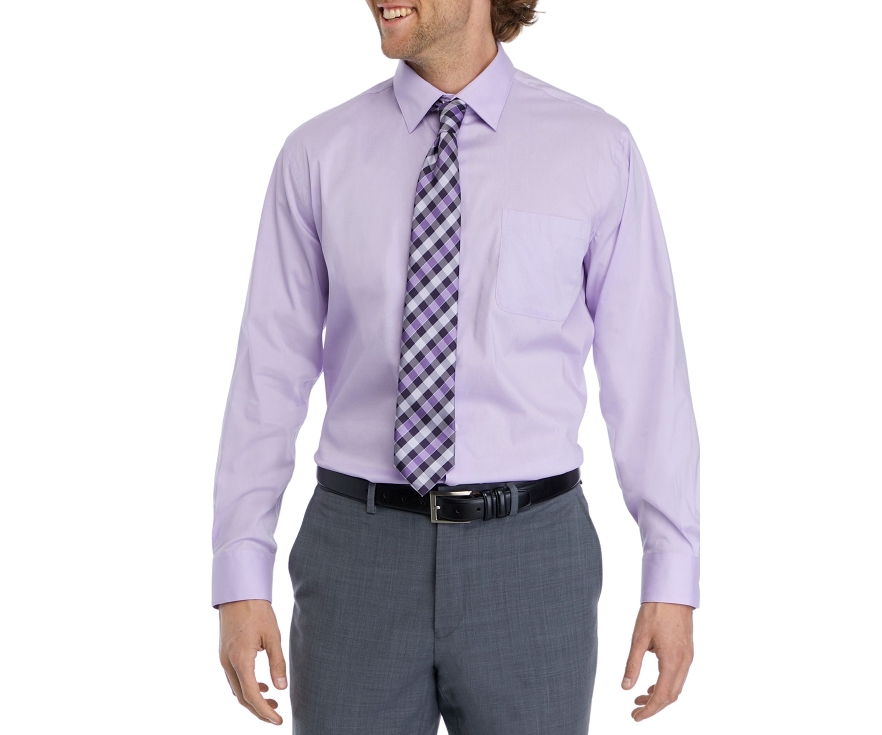 Stretch Solid Dress Shirt and Tie Set