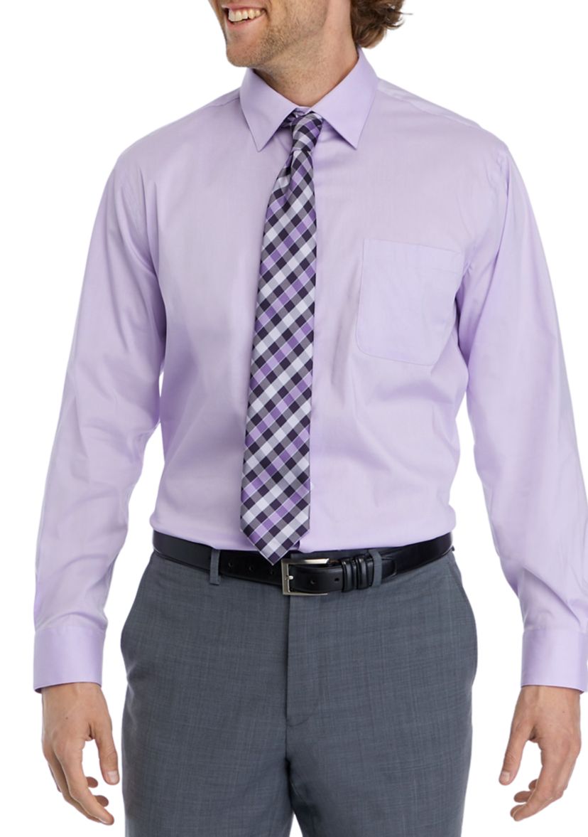 Stretch Solid Dress Shirt and Tie Set
