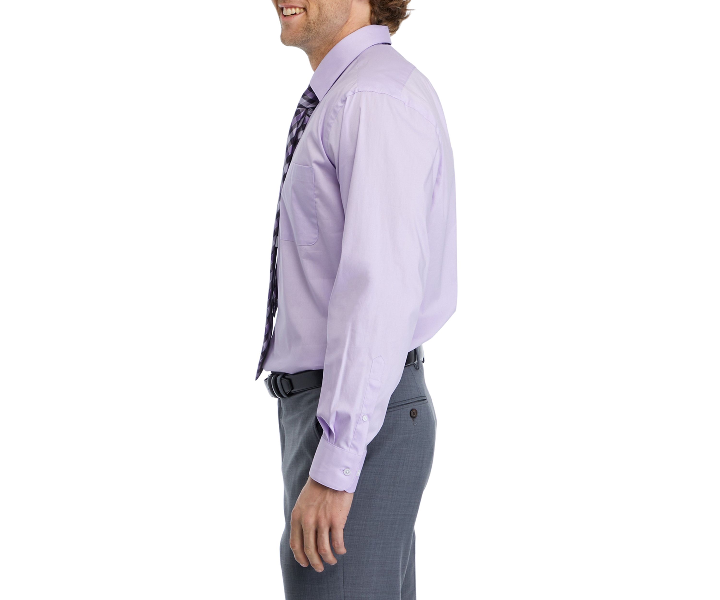 Stretch Solid Dress Shirt and Tie Set