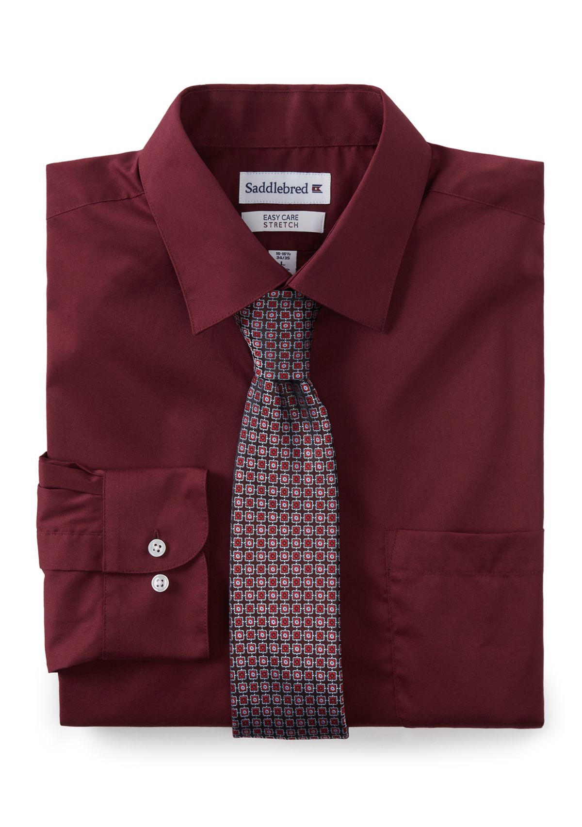 Solid Dress Shirt and Printed Tie Set 