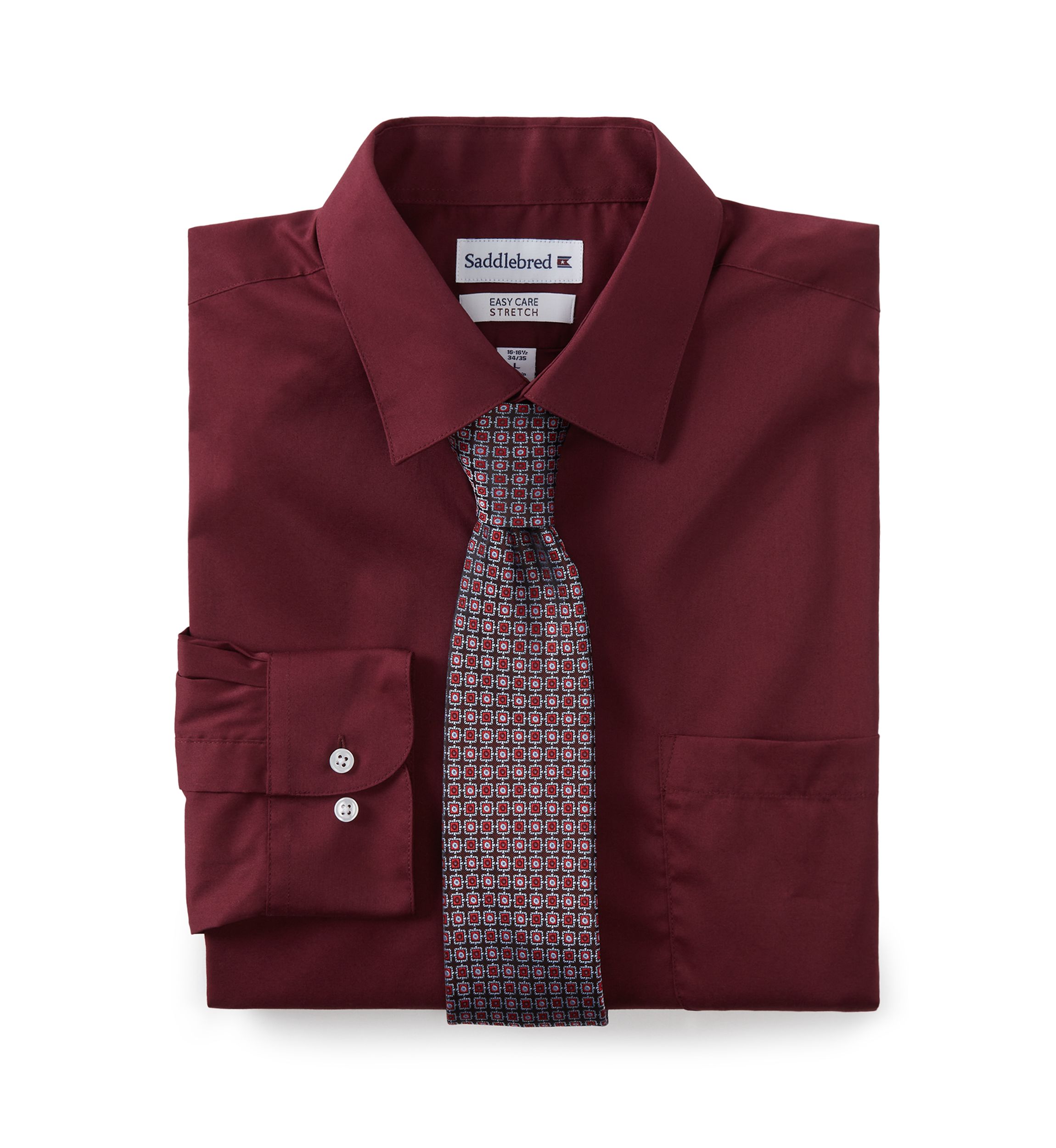 Solid Dress Shirt and Printed Tie Set 