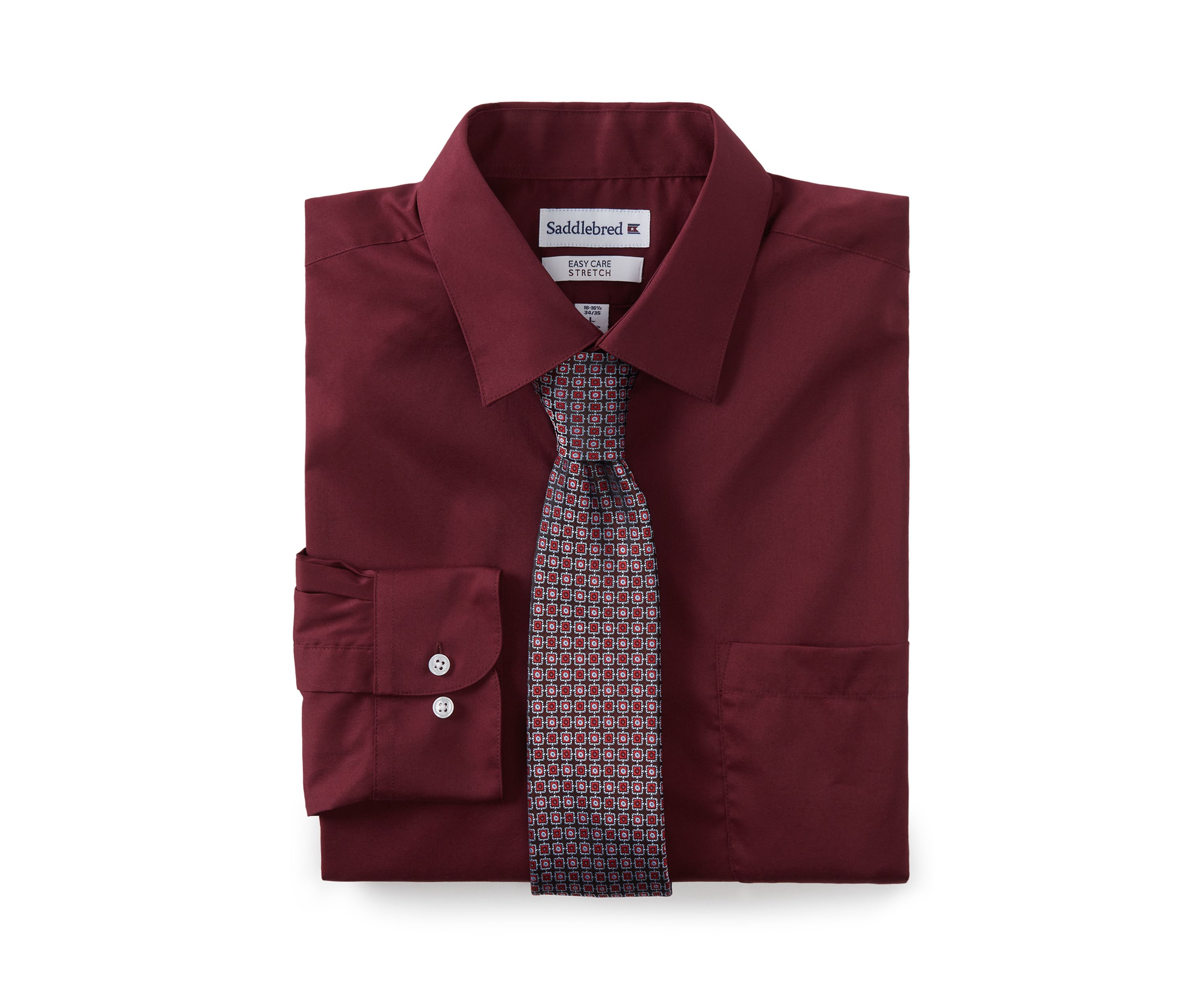 Solid Dress Shirt and Printed Tie Set 