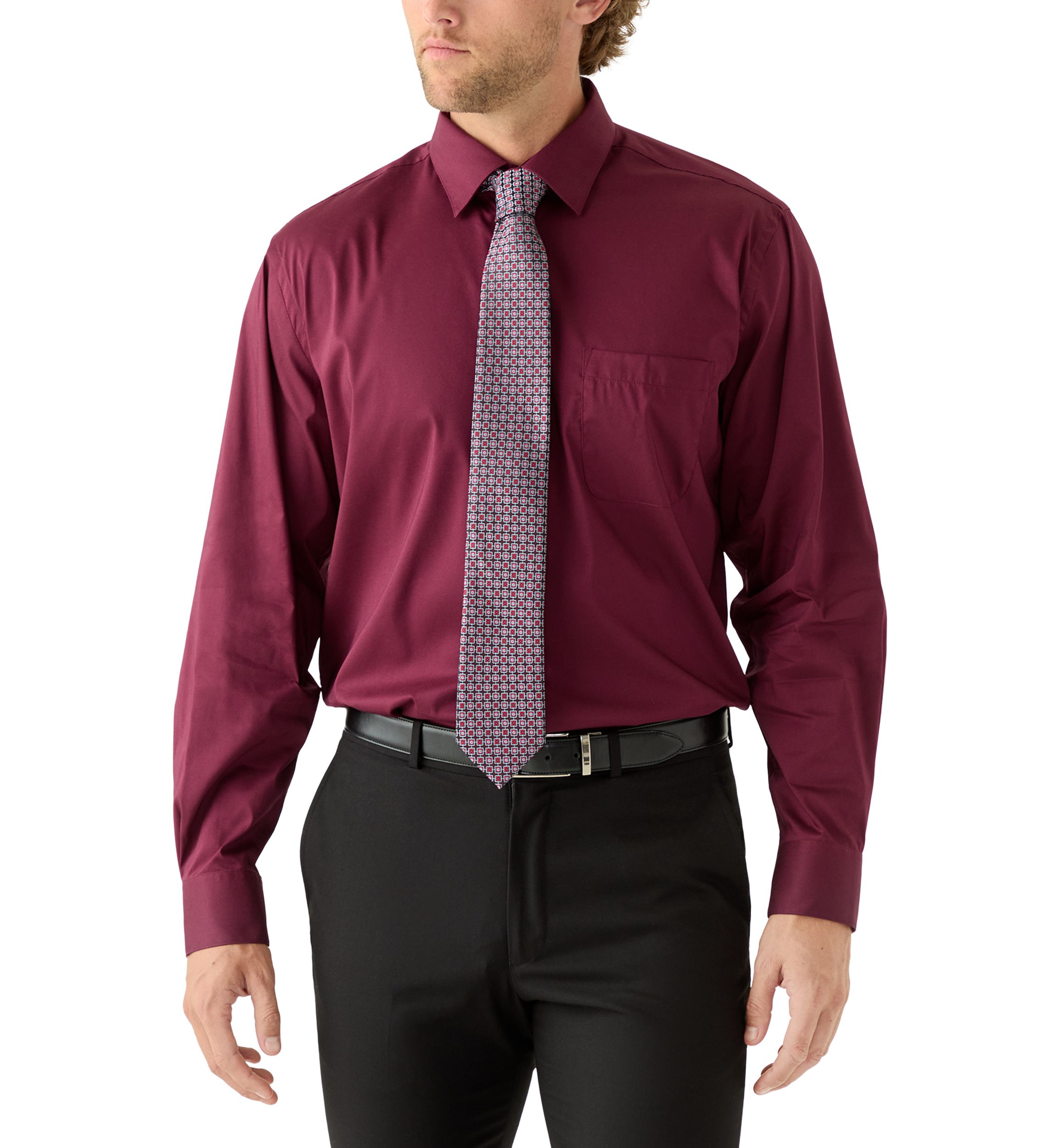 Solid Dress Shirt and Printed Tie Set 