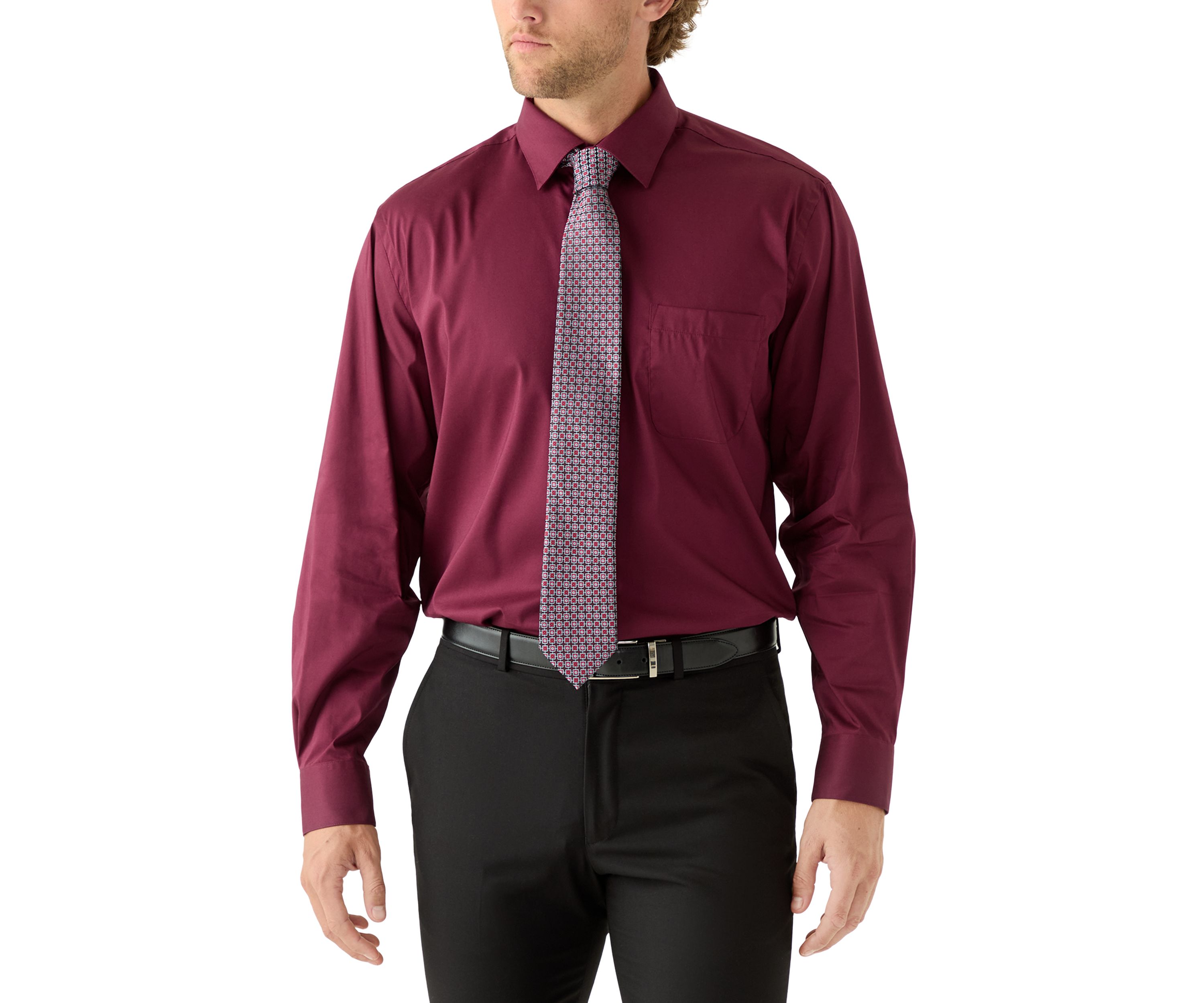 Solid Dress Shirt and Printed Tie Set 