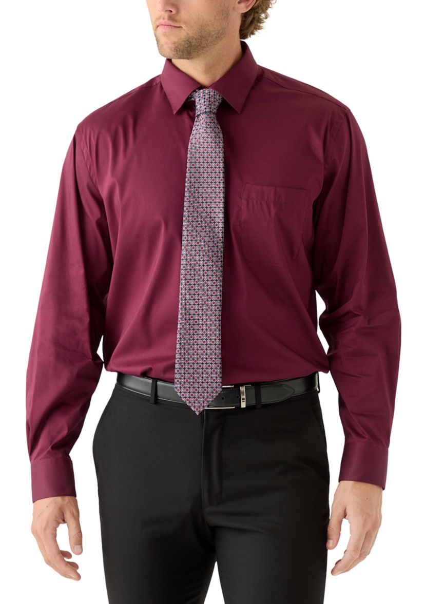 Solid Dress Shirt and Printed Tie Set 