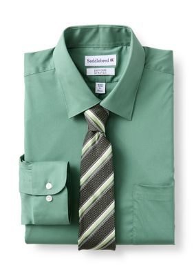 Saddlebred Men's Solid Dress Shirt and Printed Tie Boxed Set, Sage, 15 - 15.5 32/33