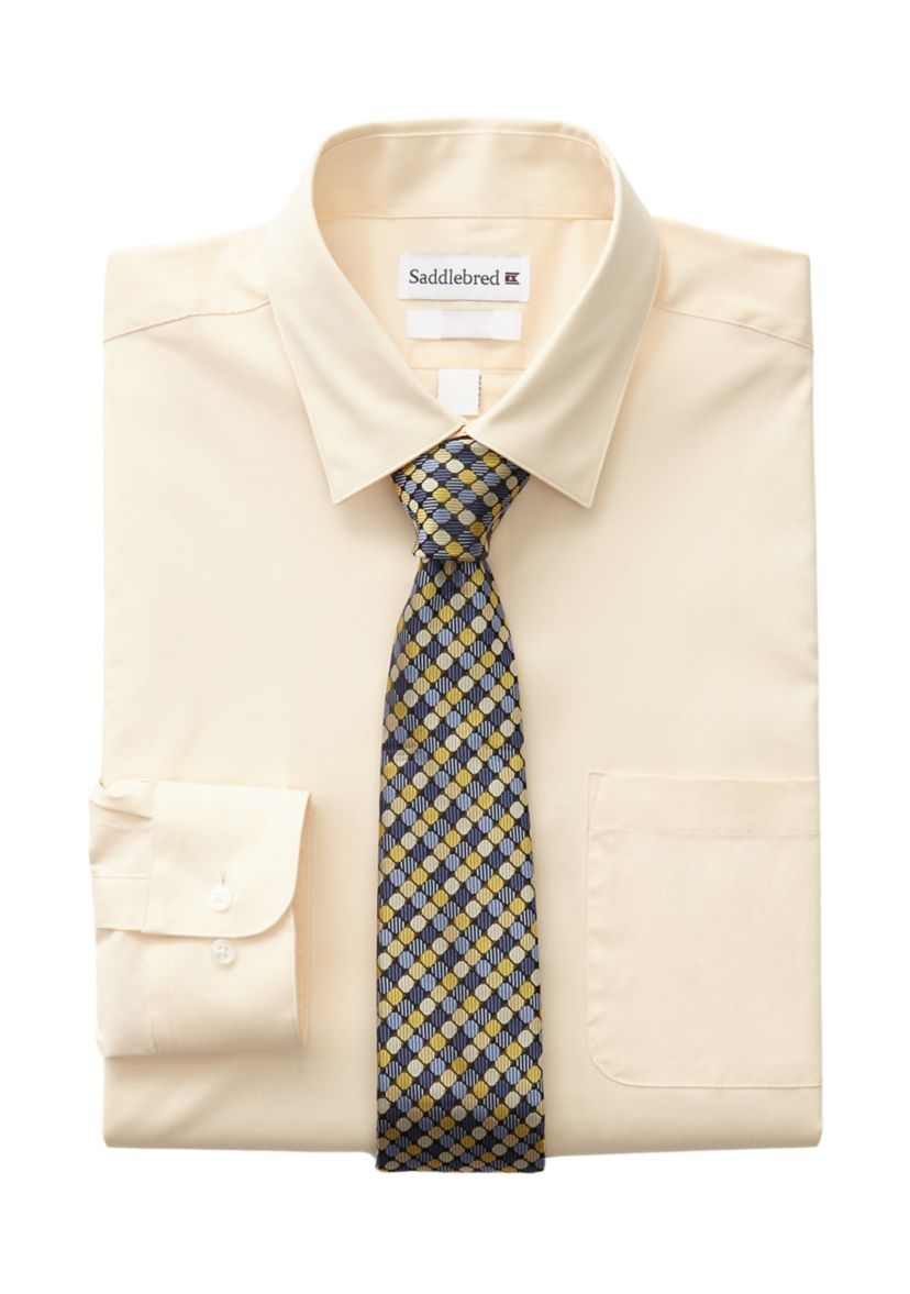 Stretch Solid Dress Shirt with Tie