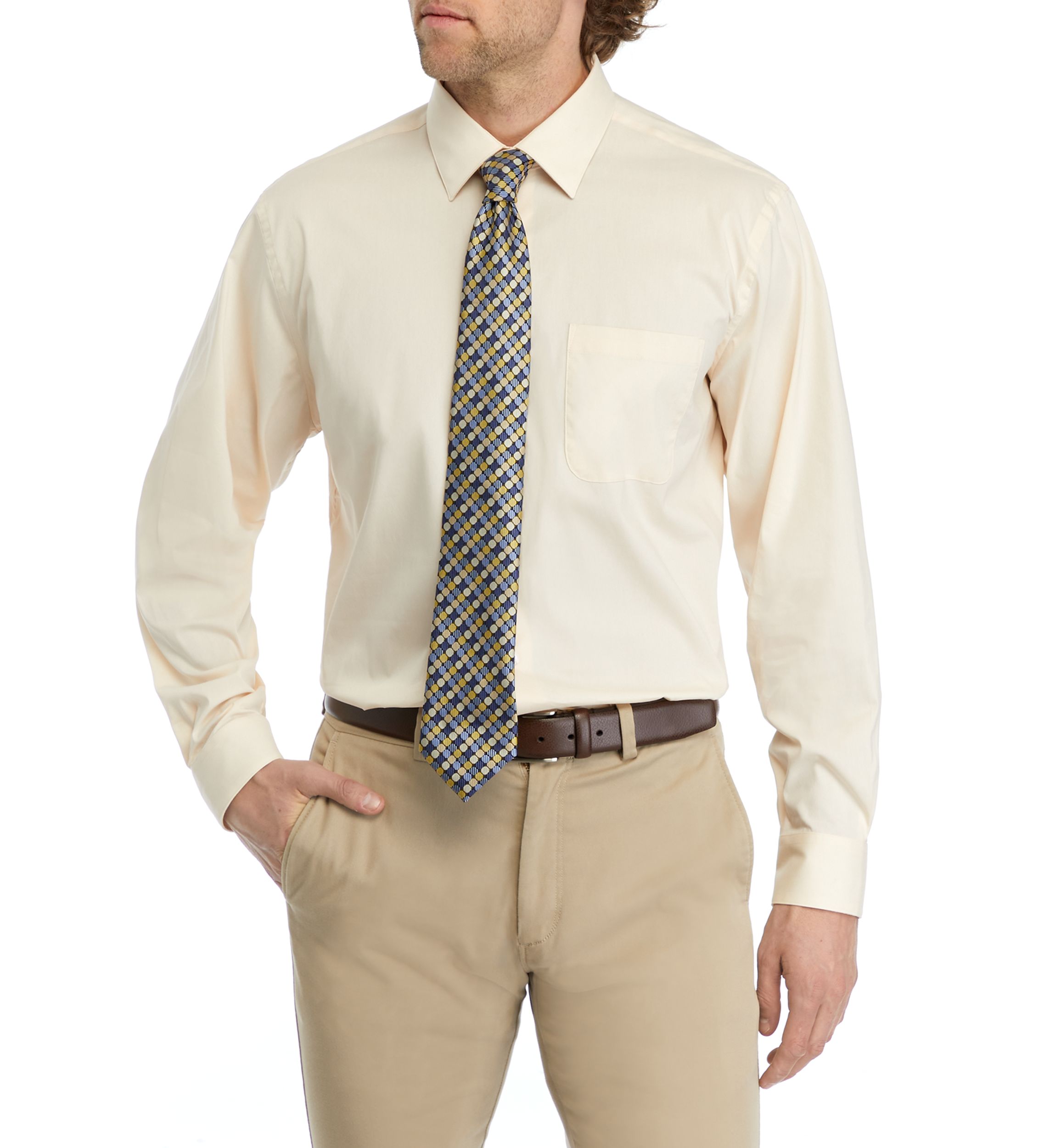Stretch Solid Dress Shirt with Tie