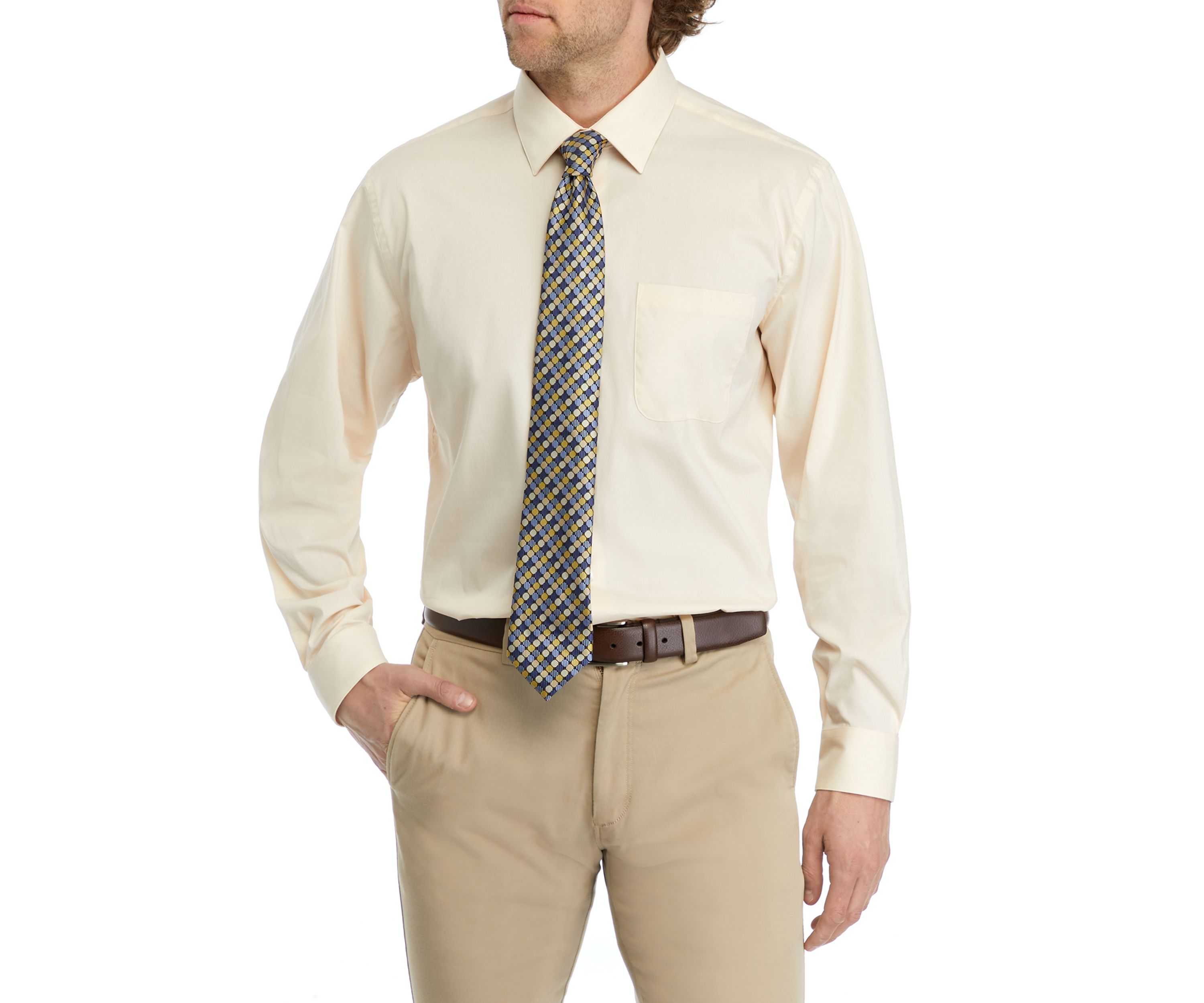 Stretch Solid Dress Shirt with Tie