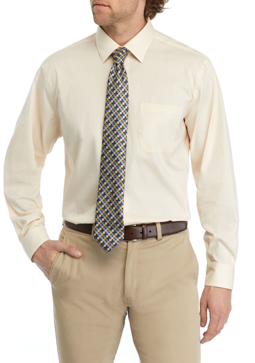 Stretch Solid Dress Shirt with Tie