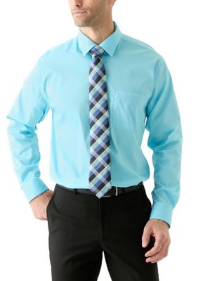 Saddlebred Men's Solid Shirt and Plaid Tie Set