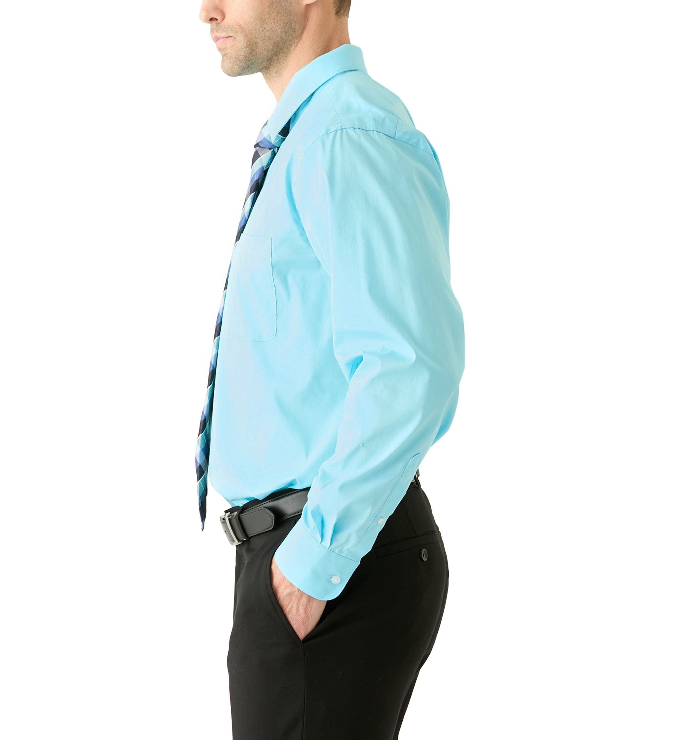 Solid Shirt and Plaid Tie Set