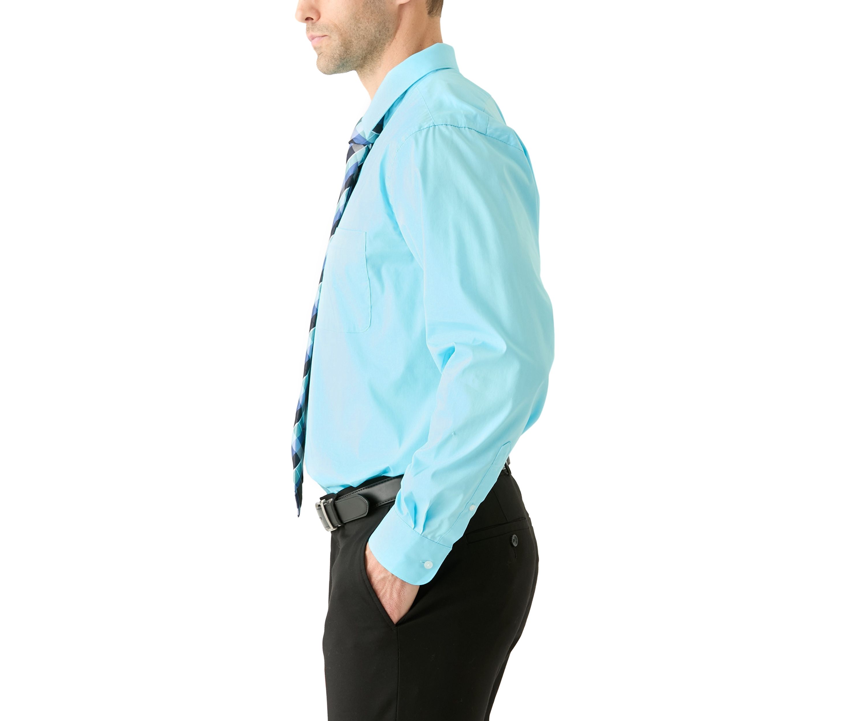 Solid Shirt and Plaid Tie Set