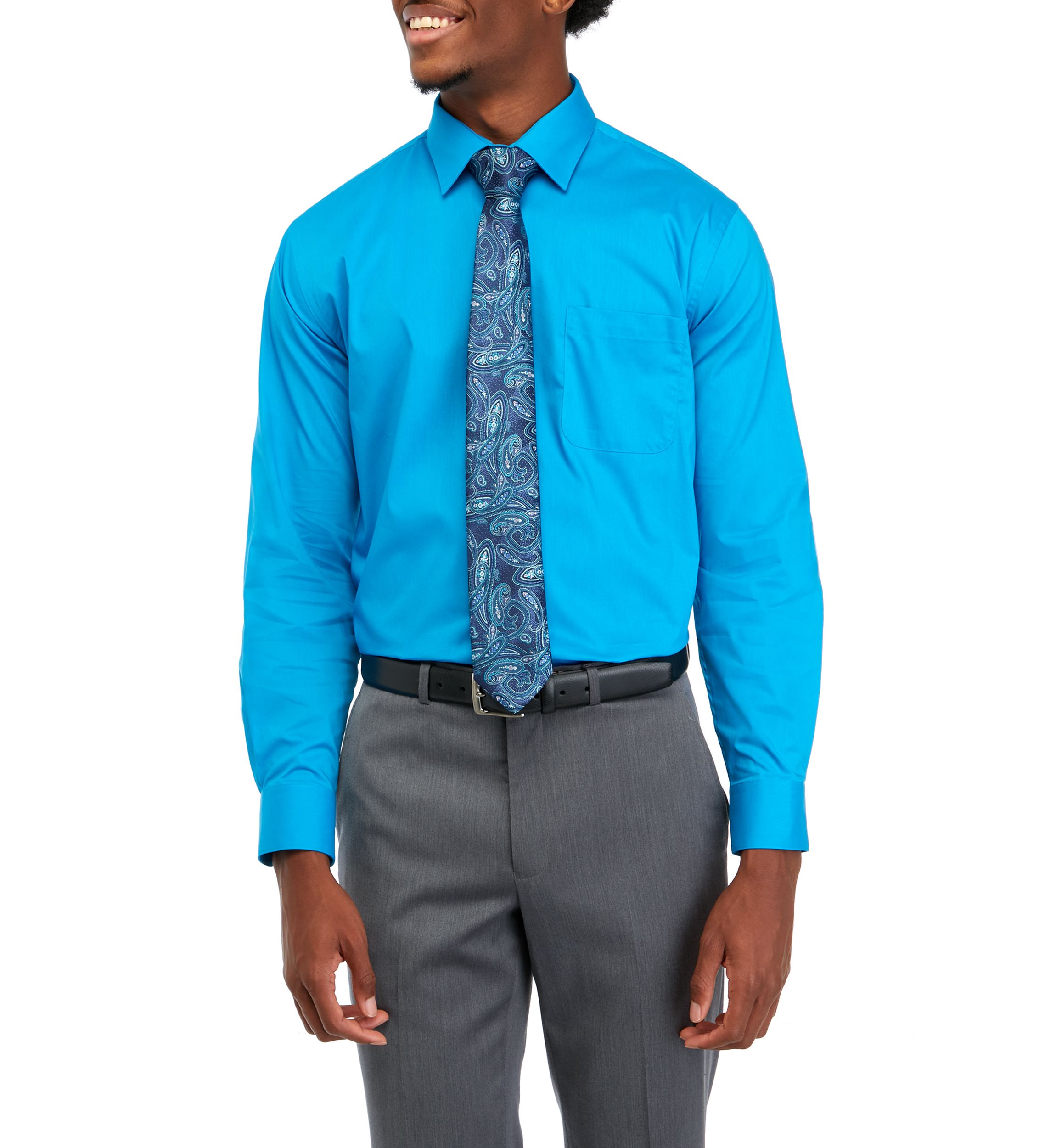 Stretch Solid Dress Shirt and Tie Set