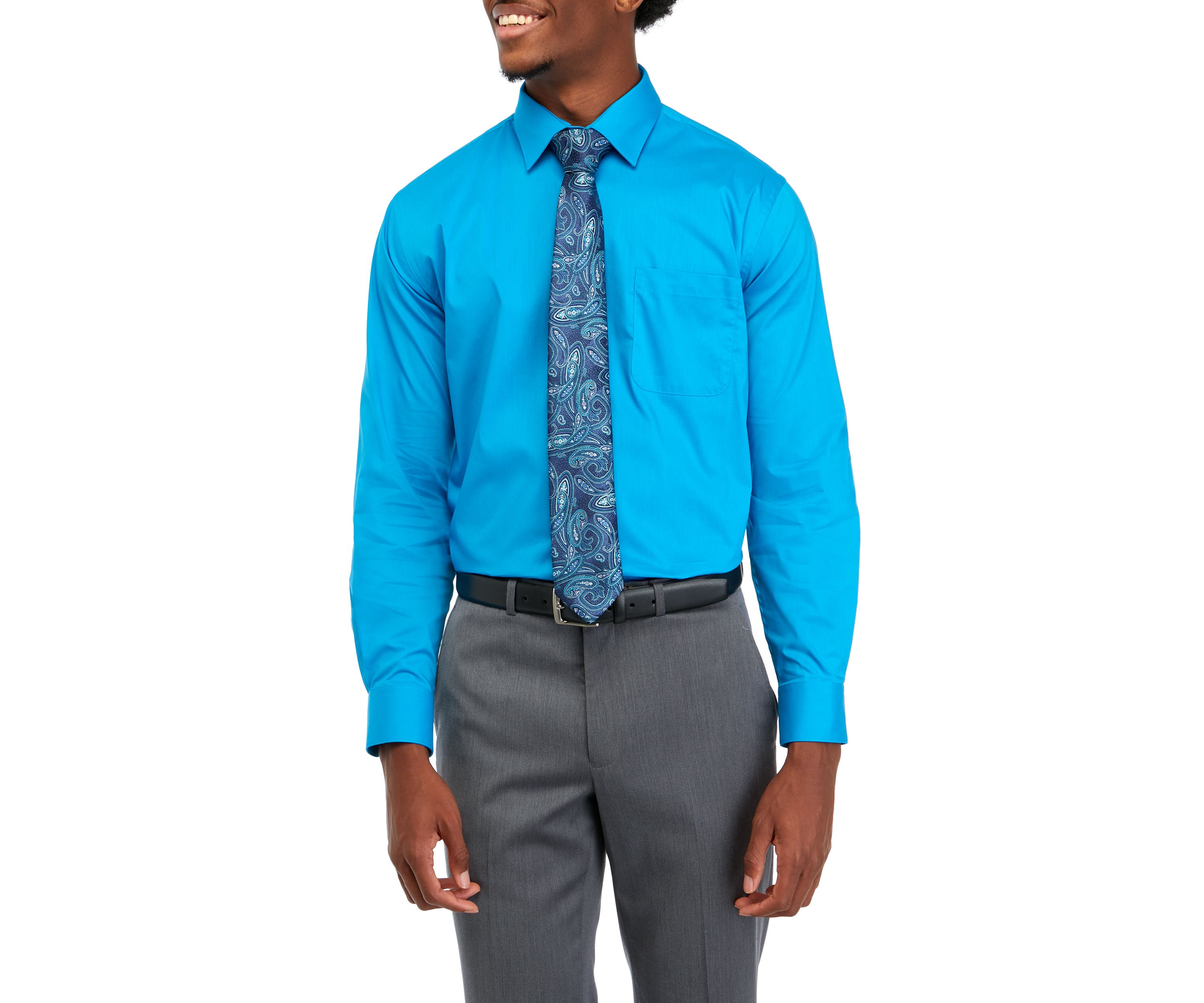 Stretch Solid Dress Shirt and Tie Set