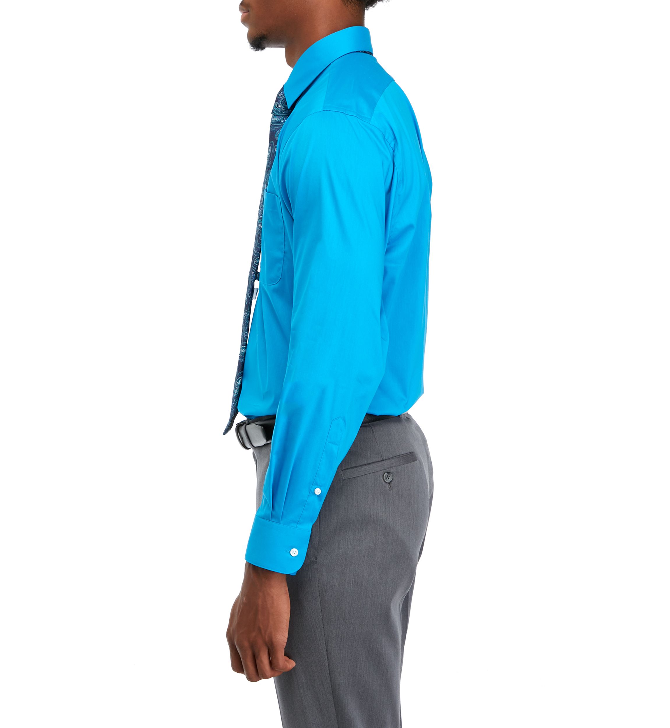 Stretch Solid Dress Shirt and Tie Set