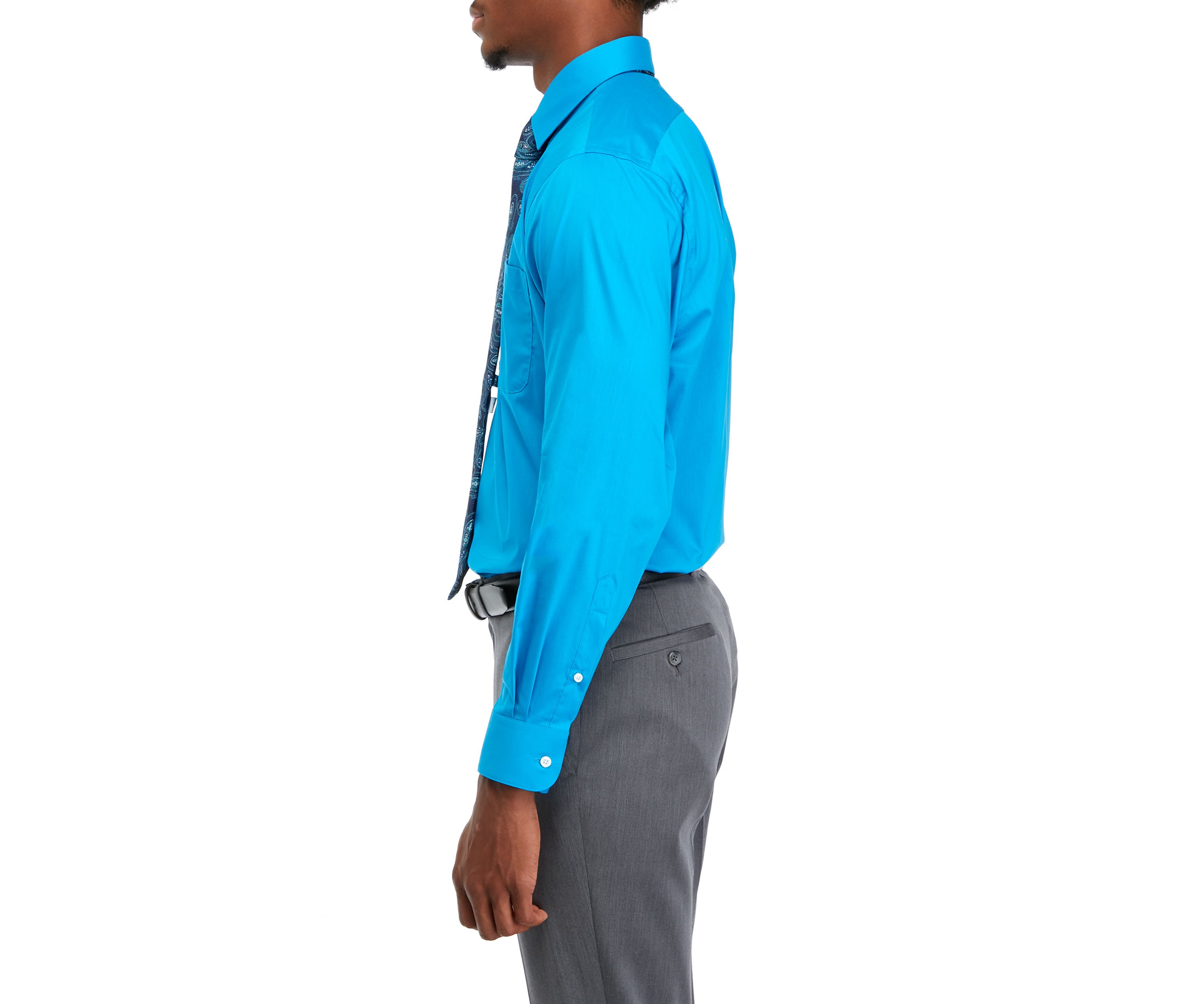 Stretch Solid Dress Shirt and Tie Set