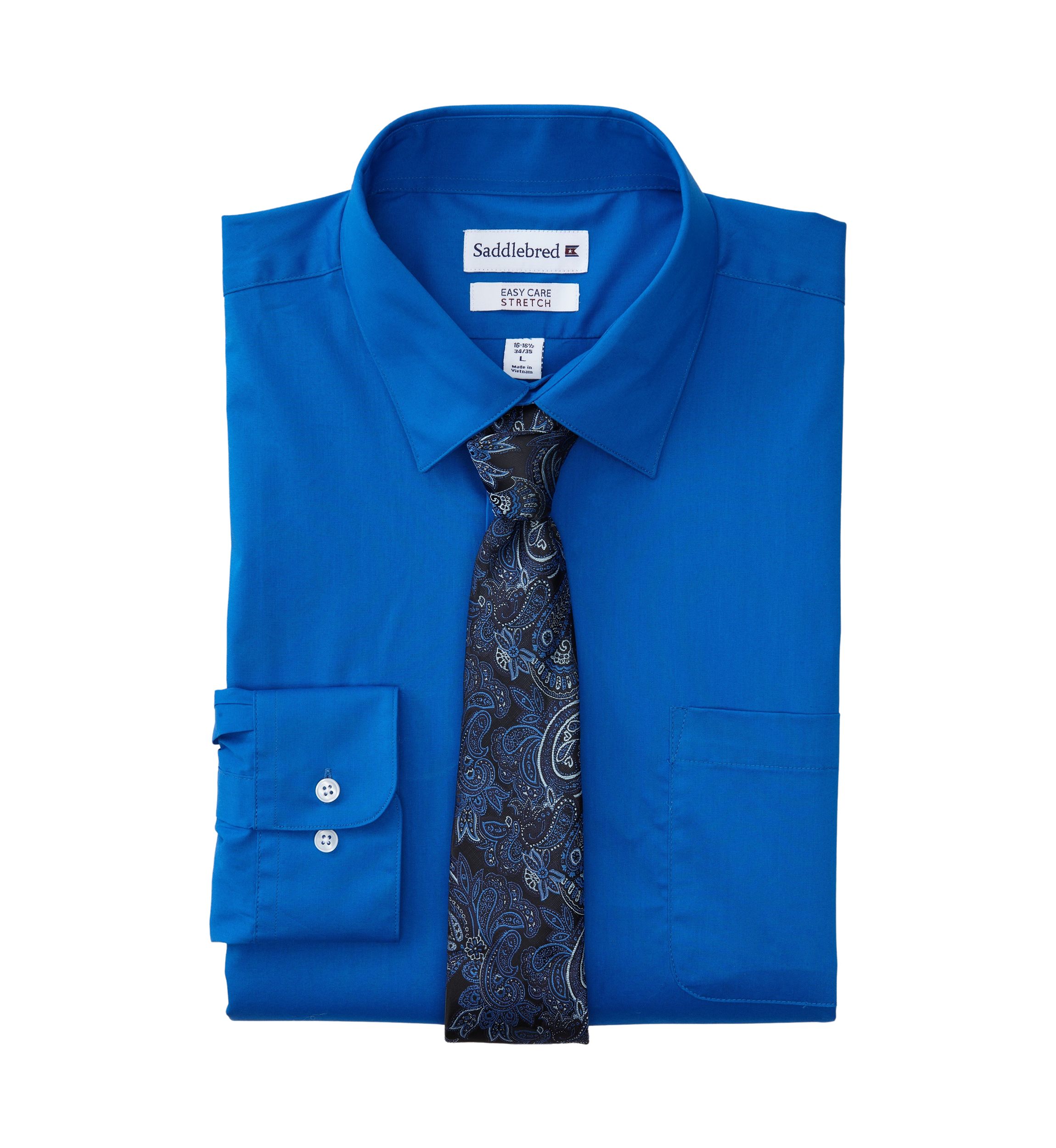 Stretch Solid Dress Shirt with Tie