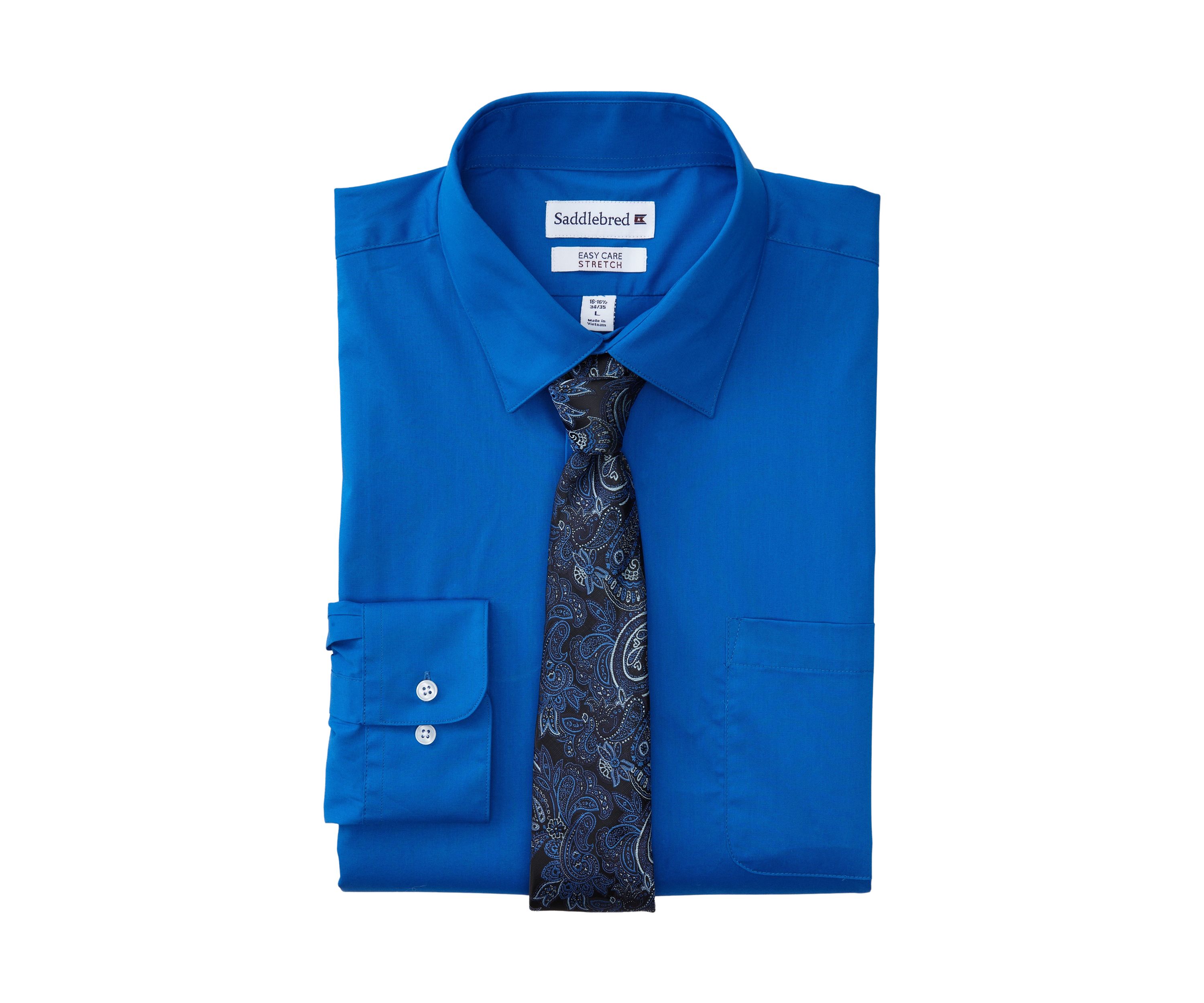 Stretch Solid Dress Shirt with Tie