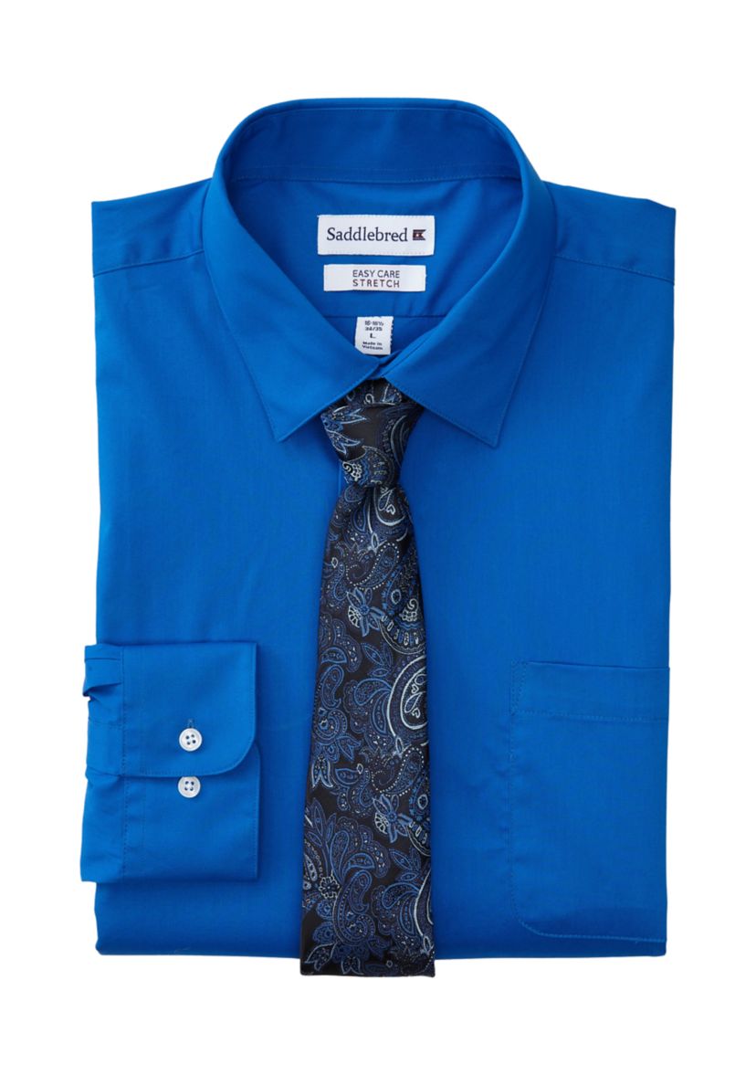 Stretch Solid Dress Shirt with Tie