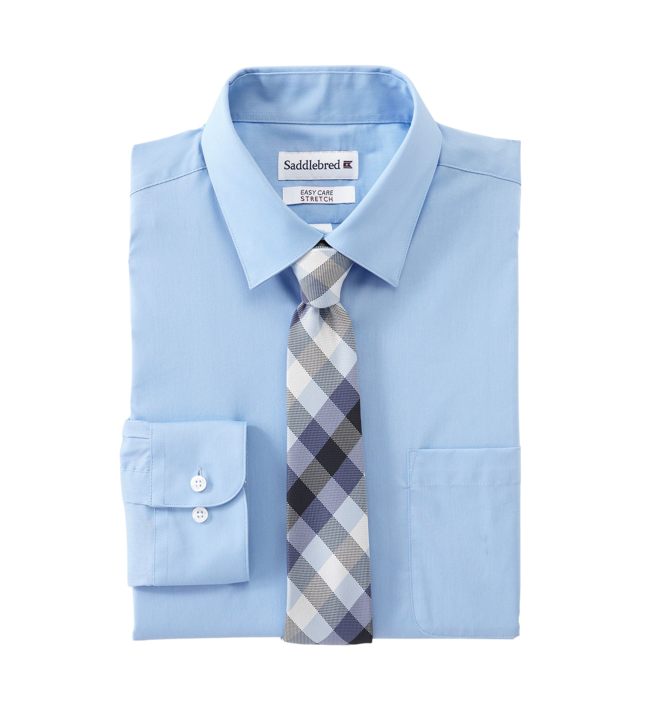 Stretch Solid 2 Piece Button Down Shirt and Tie Set