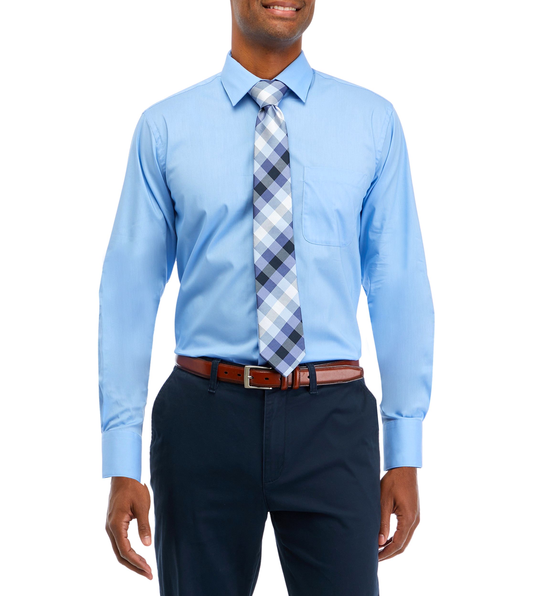 Stretch Solid 2 Piece Button Down Shirt and Tie Set