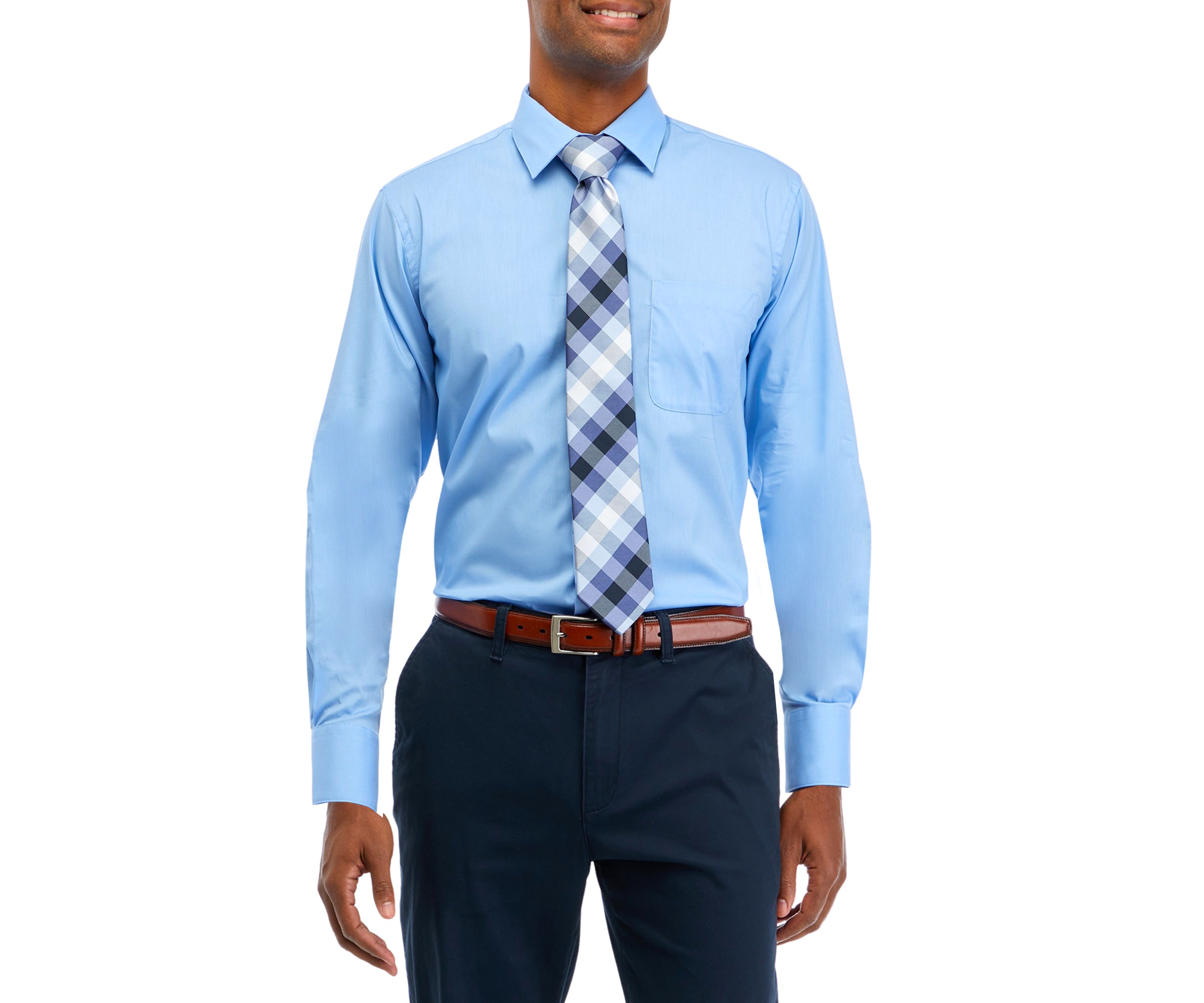 Stretch Solid 2 Piece Button Down Shirt and Tie Set