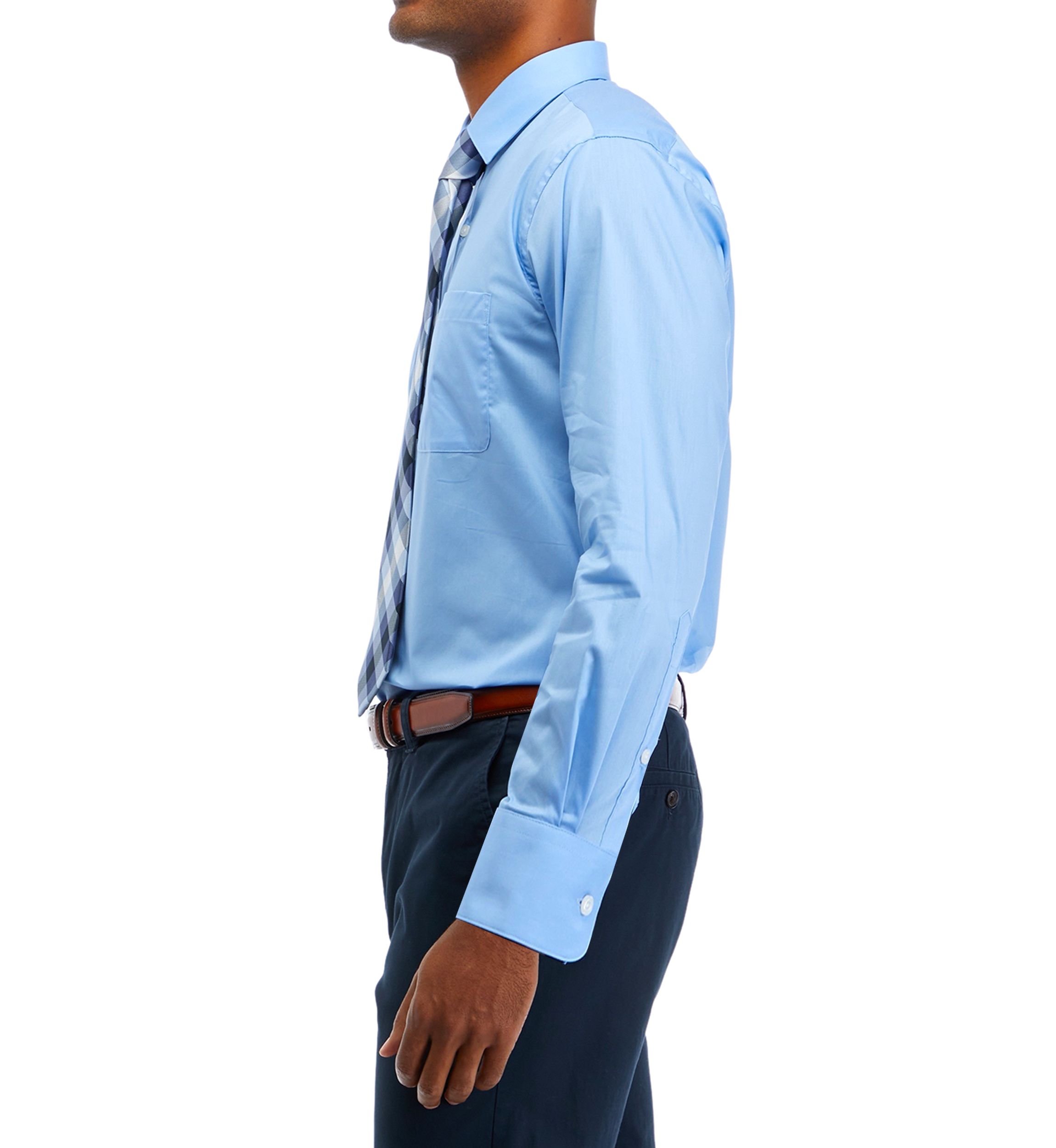 Stretch Solid 2 Piece Button Down Shirt and Tie Set