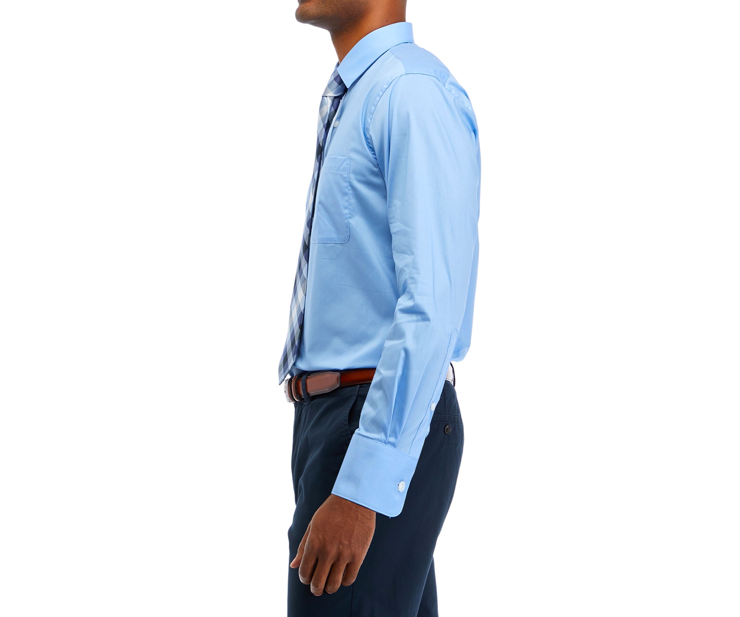 Stretch Solid 2 Piece Button Down Shirt and Tie Set