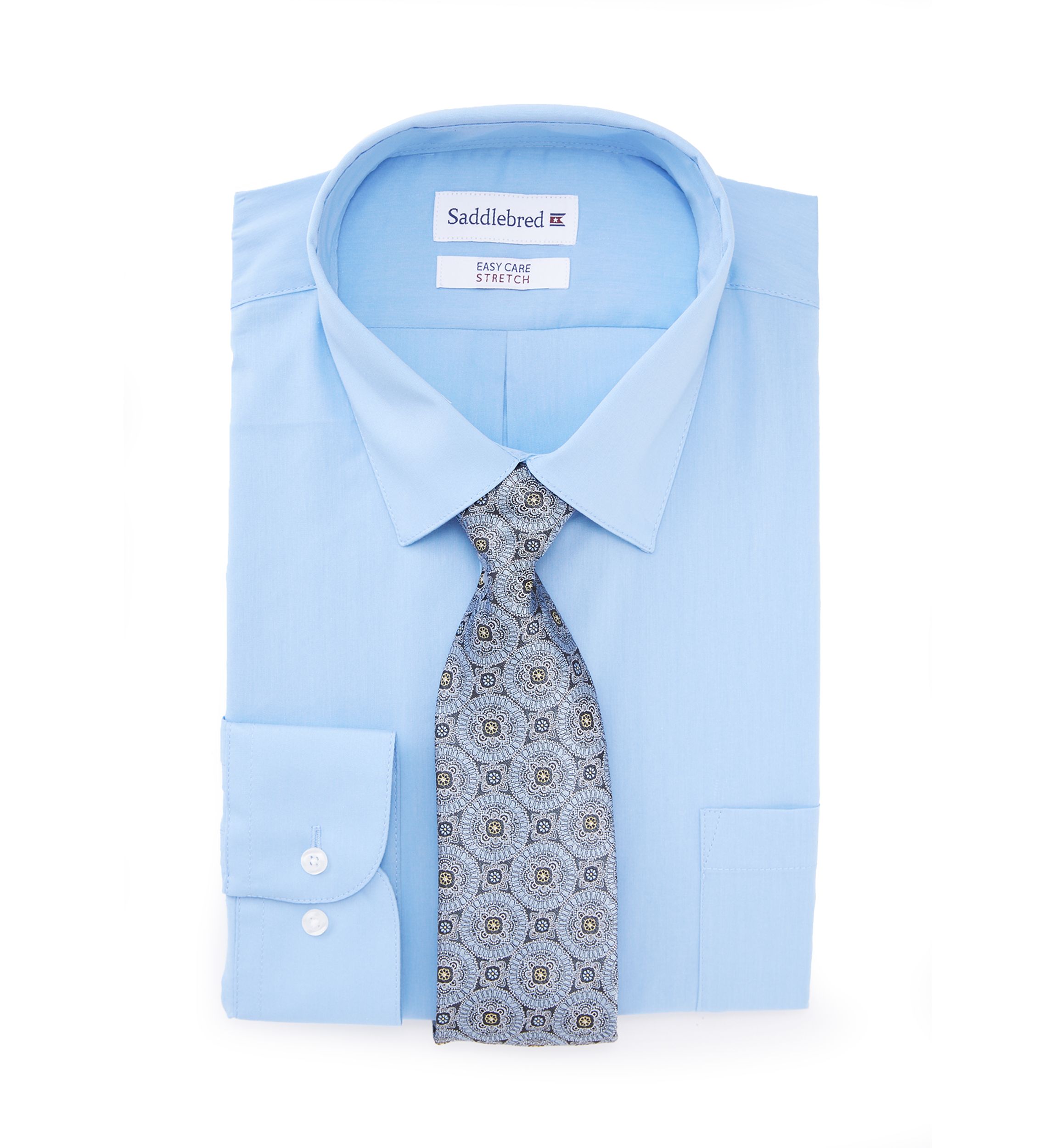 2 Piece Stretch Solid Point Dress Shirt with Tie